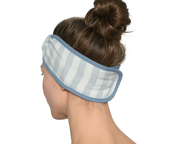 2 Kosmetik-Stirnbänder, gelb und weiß-blau gestreift