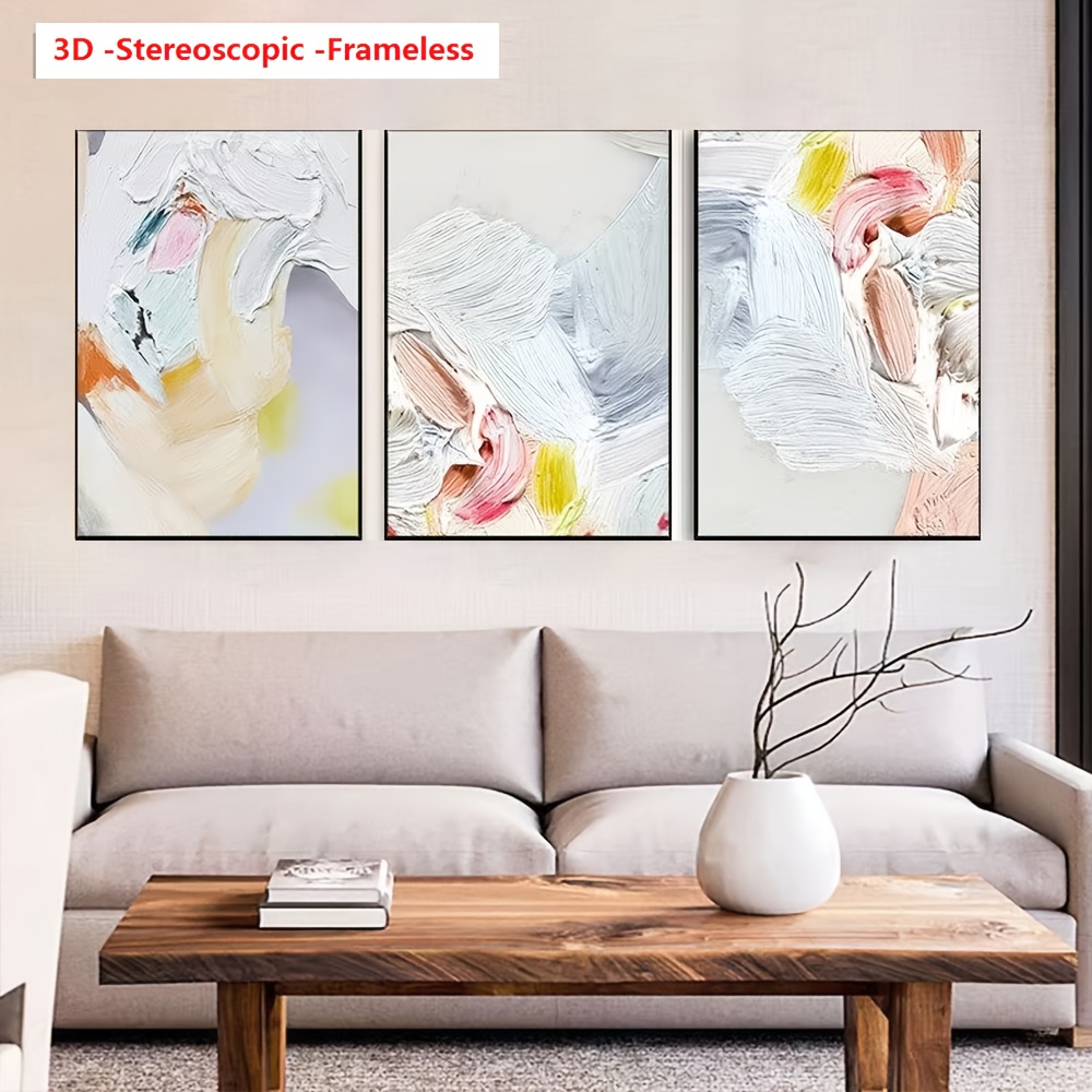 3D Stereoscopic Frameless Hand-Painted Wabi-Sabi Triptych |   High-Quality 3-Piece Joint Oil Painting with Thick Knife Texture |   Abstract Line Landscape Art |   Modern Wealth Attraction for Living Room, Bedroom Entrance |   Large Multiple Sizes