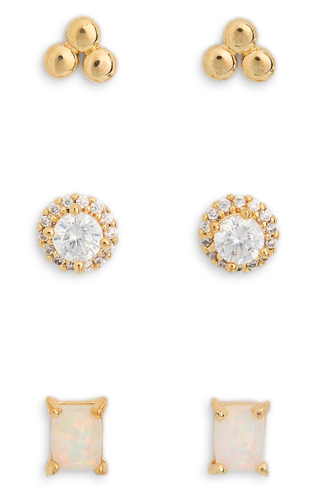 Leith 3-Pack CZ & Opal Assorted Flatback Stud Earrings