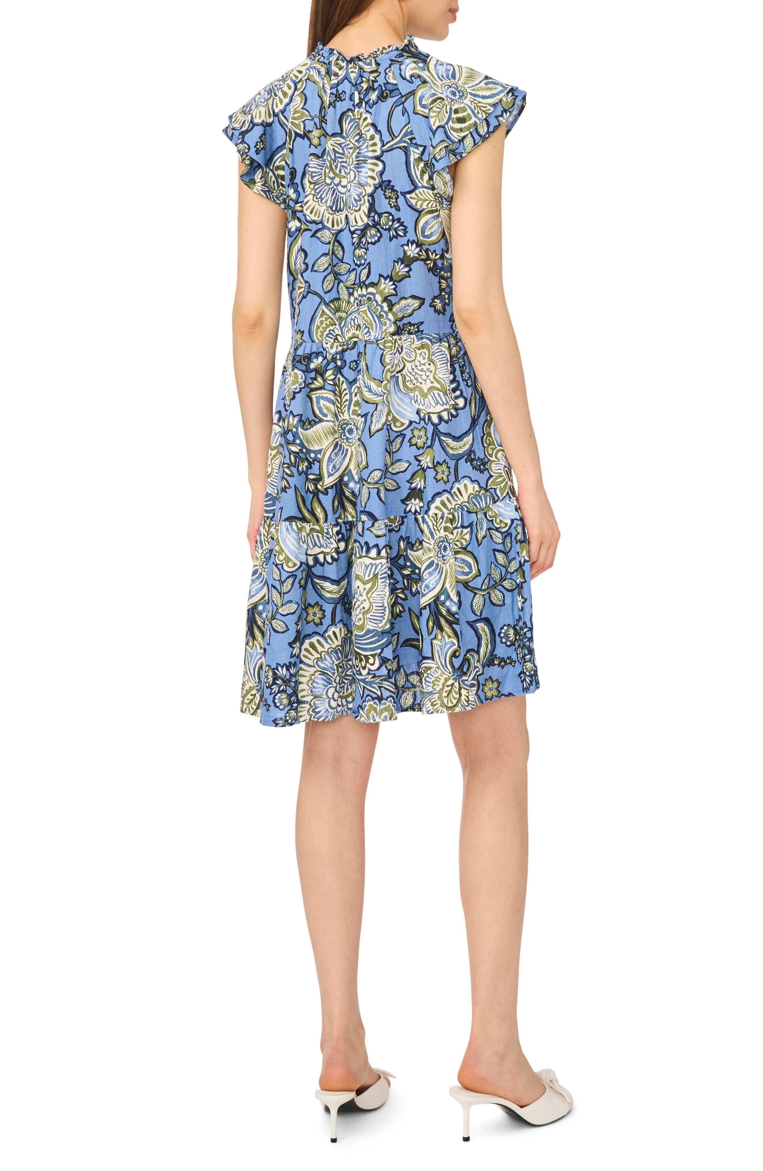 Halogen® Floral Cap Sleeve Tiered Dress