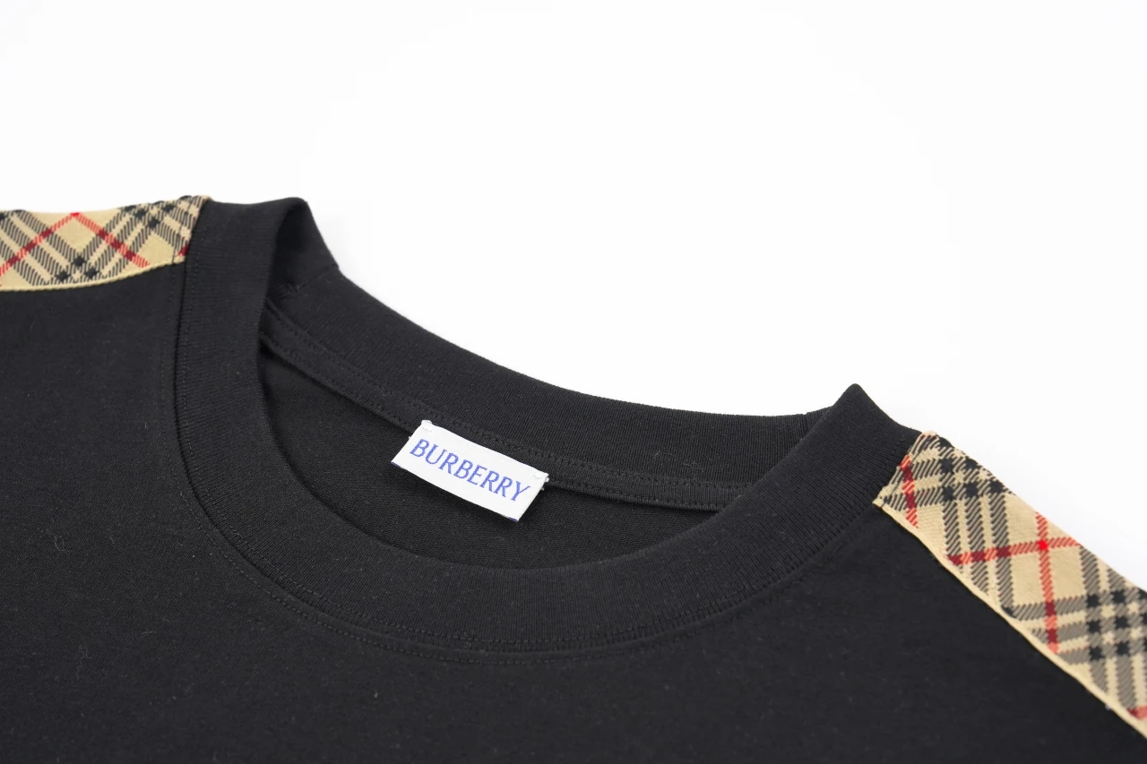 Burberry Black Check Shoulder Equestrian Knight Cotton T-Shirt product photo from LabelPicks