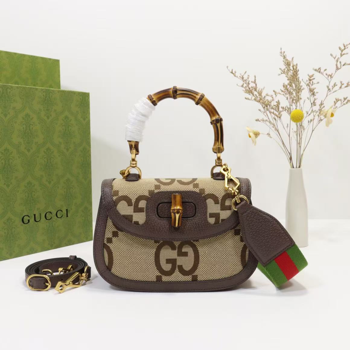 GUCCI Bamboo 1947 Jumbo / Cowhide Leather / Canvas / 21CM