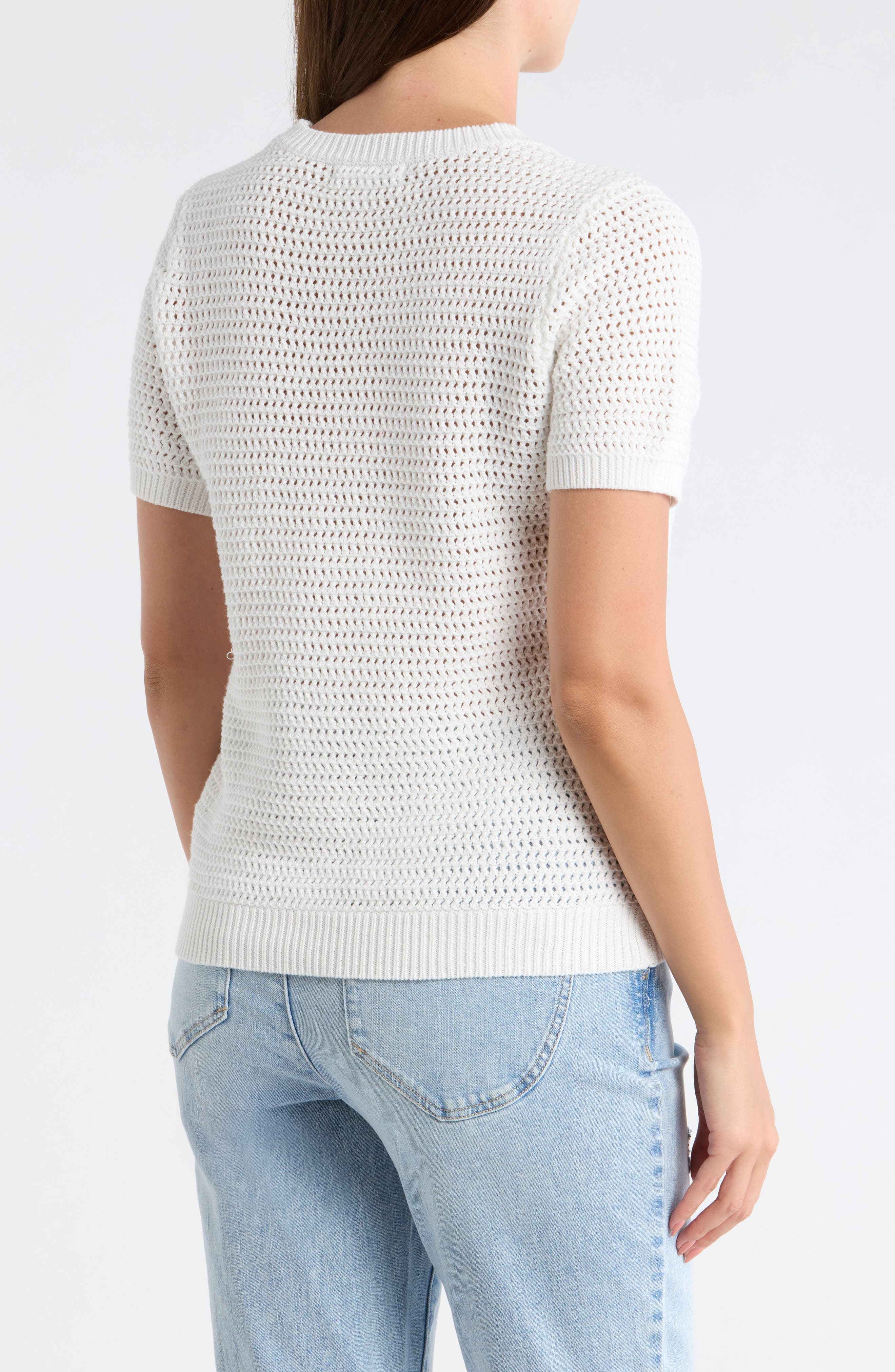 DR2 by Daniel Rainn Short Sleeve Lemon Open Stitch Sweater