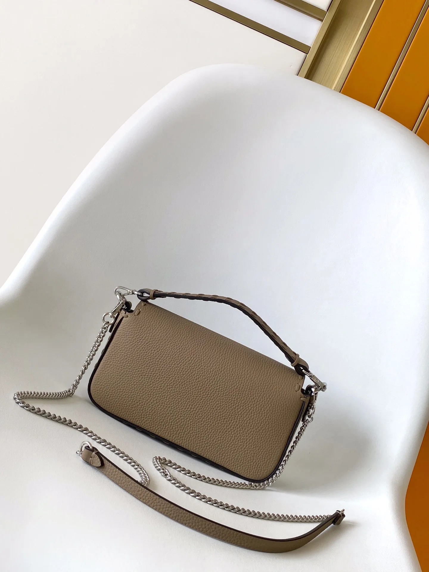 Fendi Baguette Grey Grained Leather Shoulder Bag product photo from LabelPicks