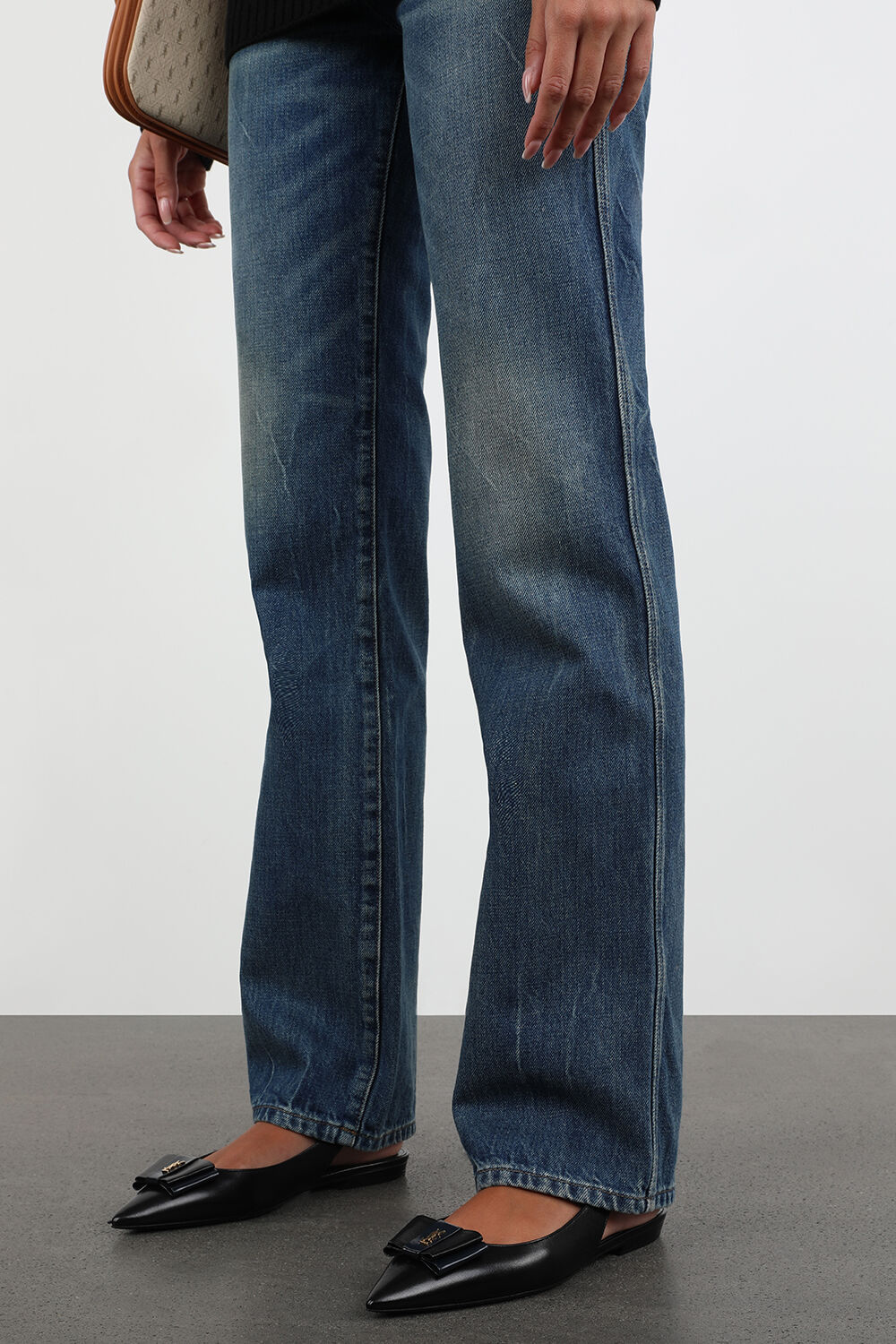SAINT LAURENT נעלי סלינגבק שטוחות מעור בצבע שחור