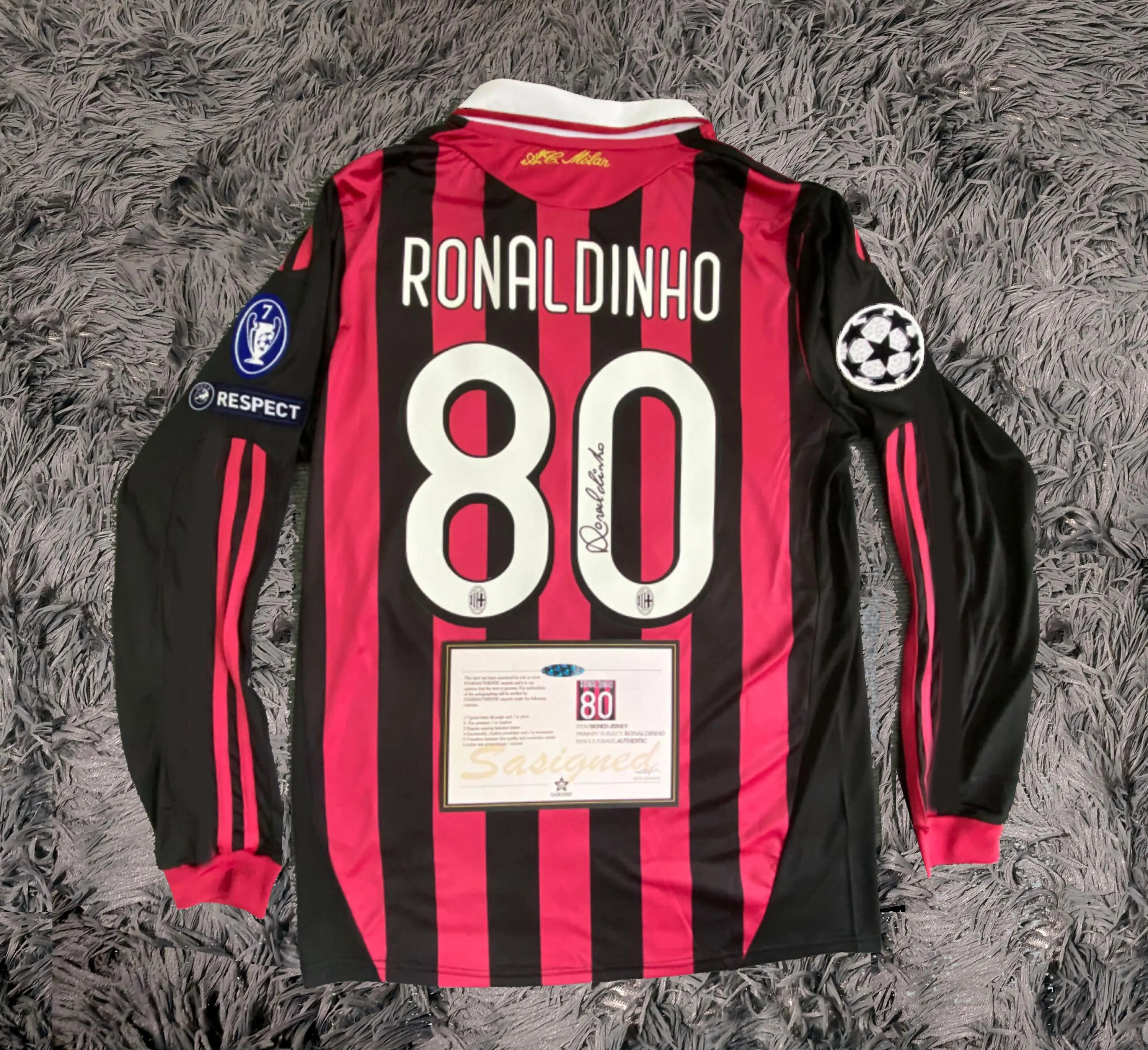 Ronaldinho Ga煤cho SIGNED AC Milan 09/10 Home Jersey/Shirt - COA - 2010 Retro