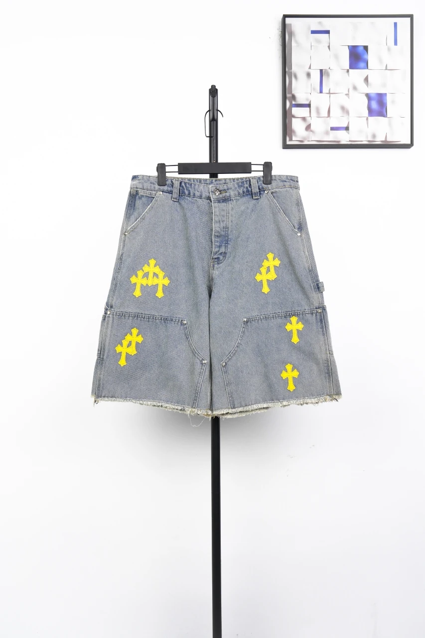 Chrome Hearts Light Blue Yellow Cross Patch Denim Shorts product photo from LabelPicks