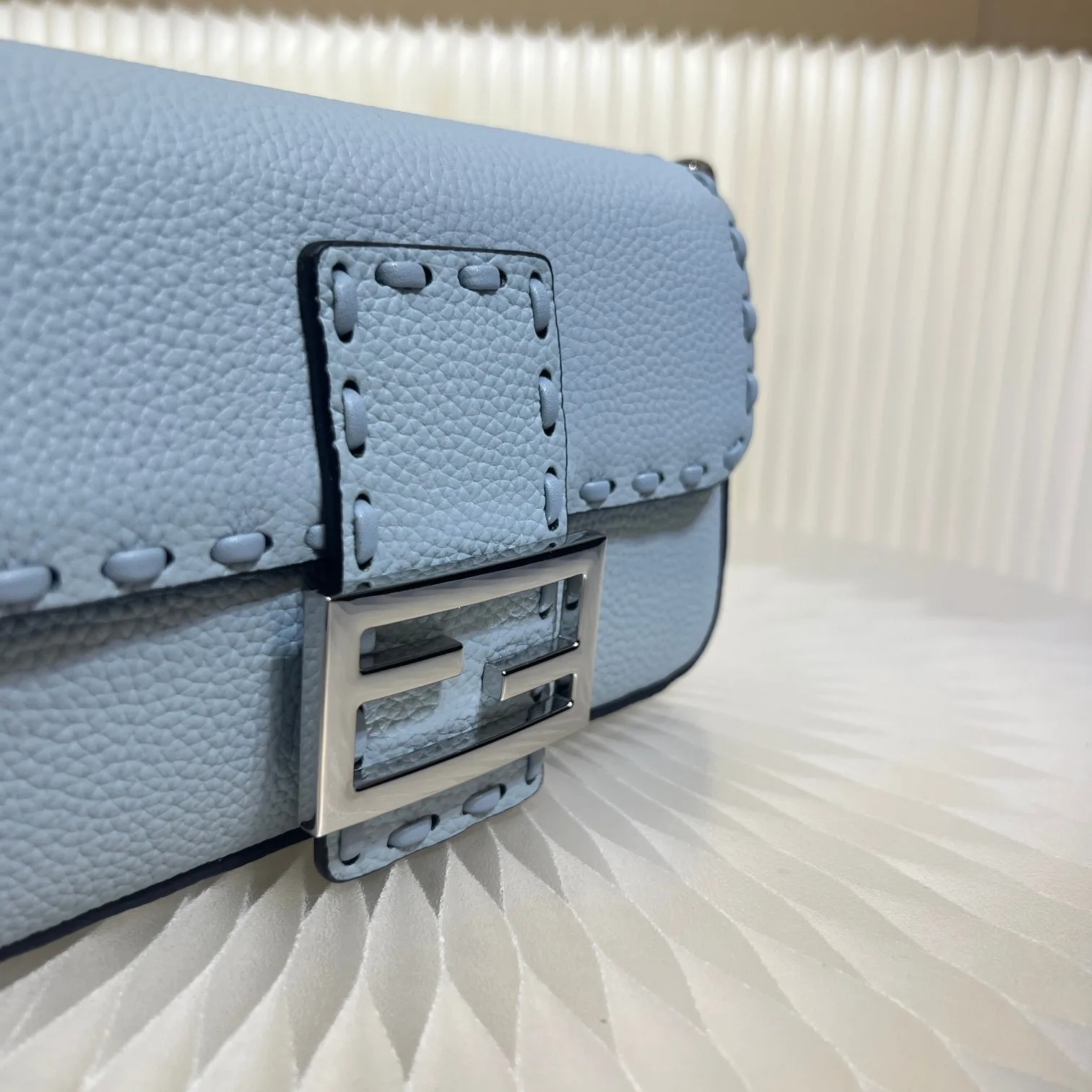 Fendi Baguette Blue Grained Leather Shoulder Bag product photo from LabelPicks