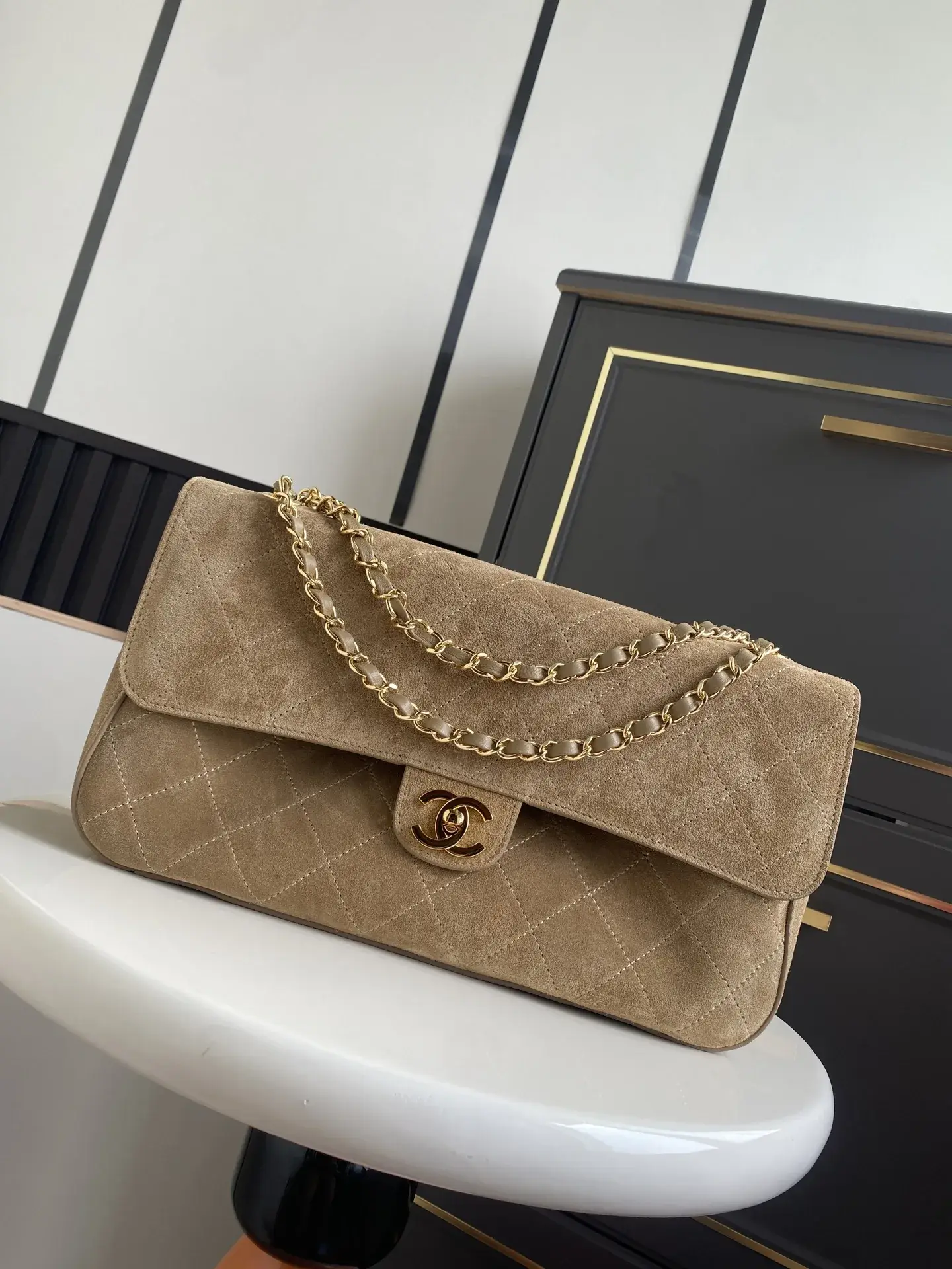 Chanel Beige Classic Flap Suede Leather Shoulder Bag product photo from LabelPicks