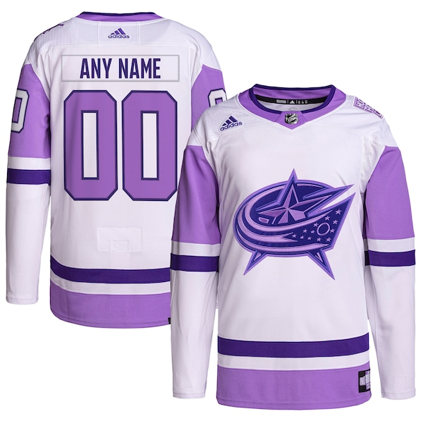 Columbus Blue Jackets adidas Hockey Fights Cancer Primegreen Authentic Custom Jersey - White/Purple