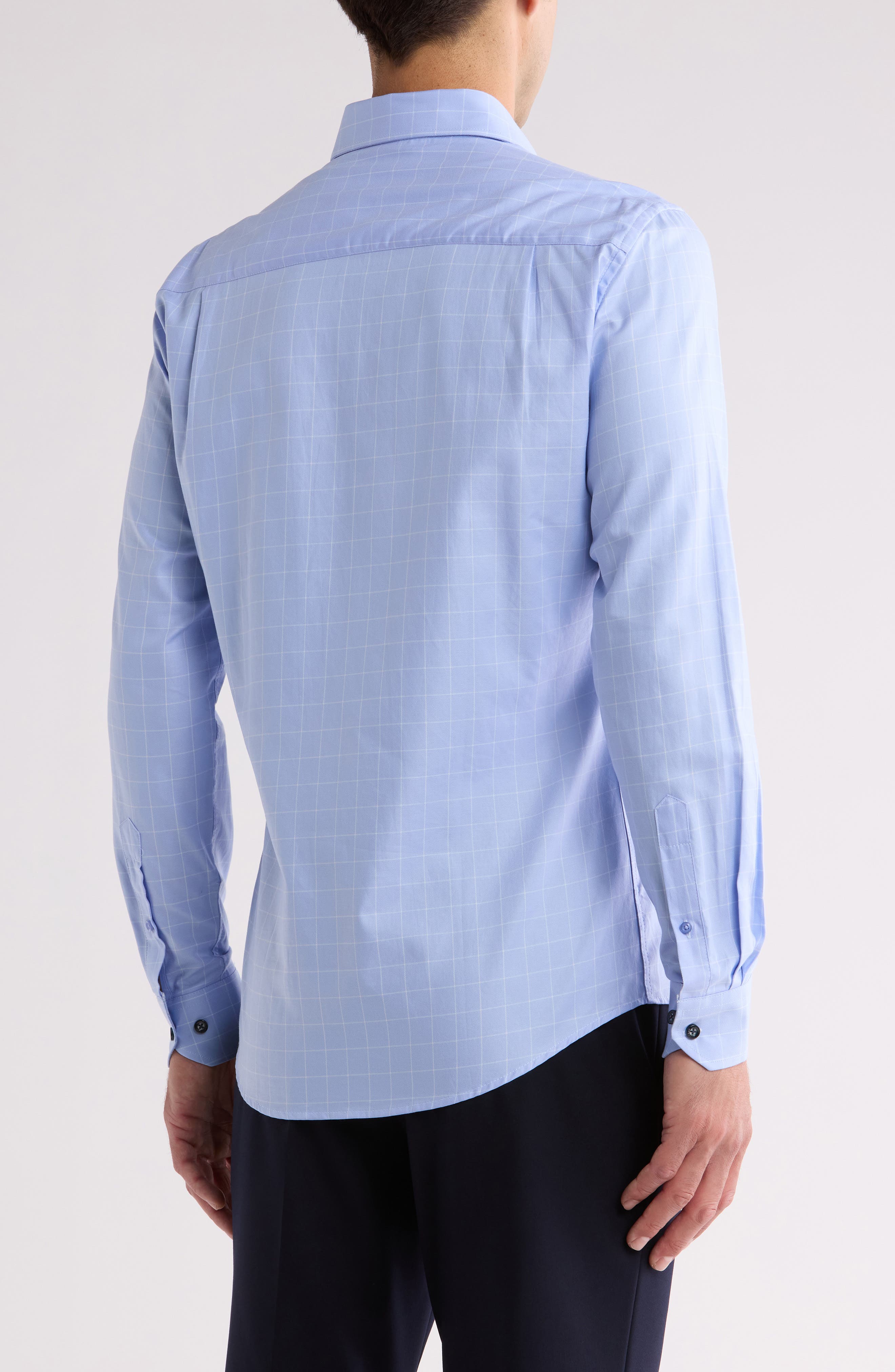 Duchamp Tailored Fit Cotton Windowpane Dress Shirt