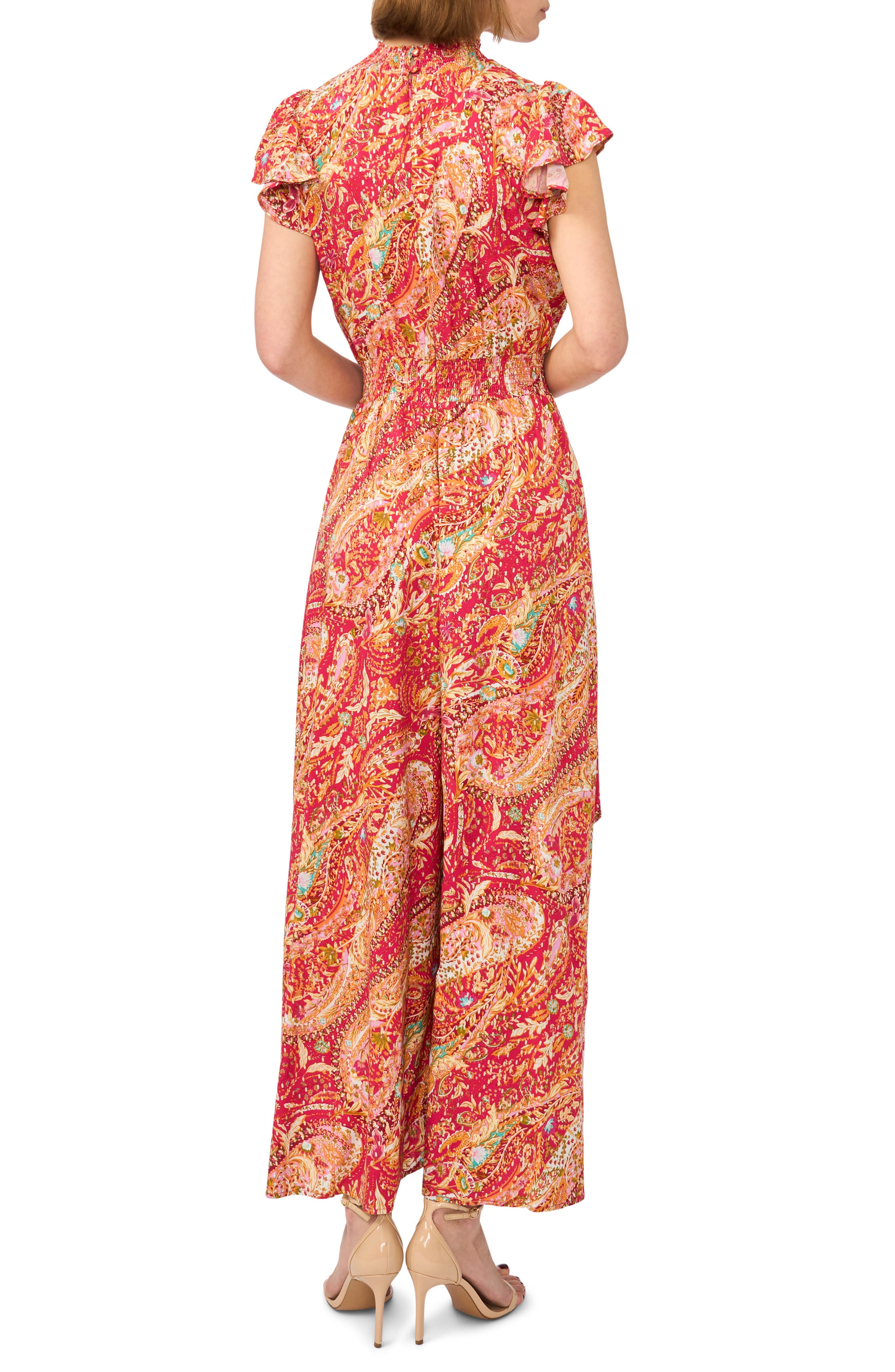 Halogen® Paisley Cap Sleeve Smocked Waist Jumpsuit
