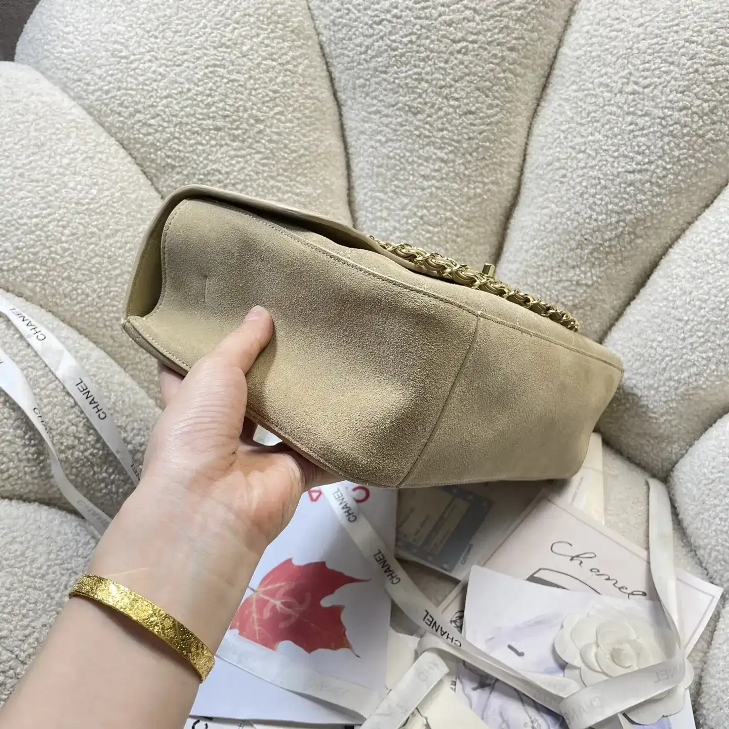 Chanel Beige Classic Flap Grained Leather Shoulder Bag product photo from LabelPicks