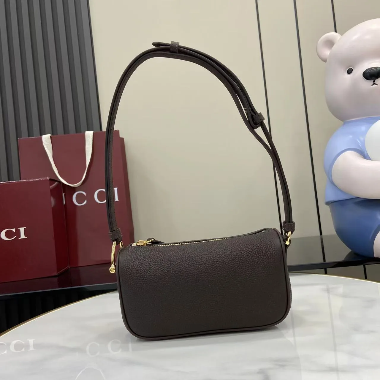 Gucci Brown Grained Leather Crossbody Bag product photo from LabelPicks