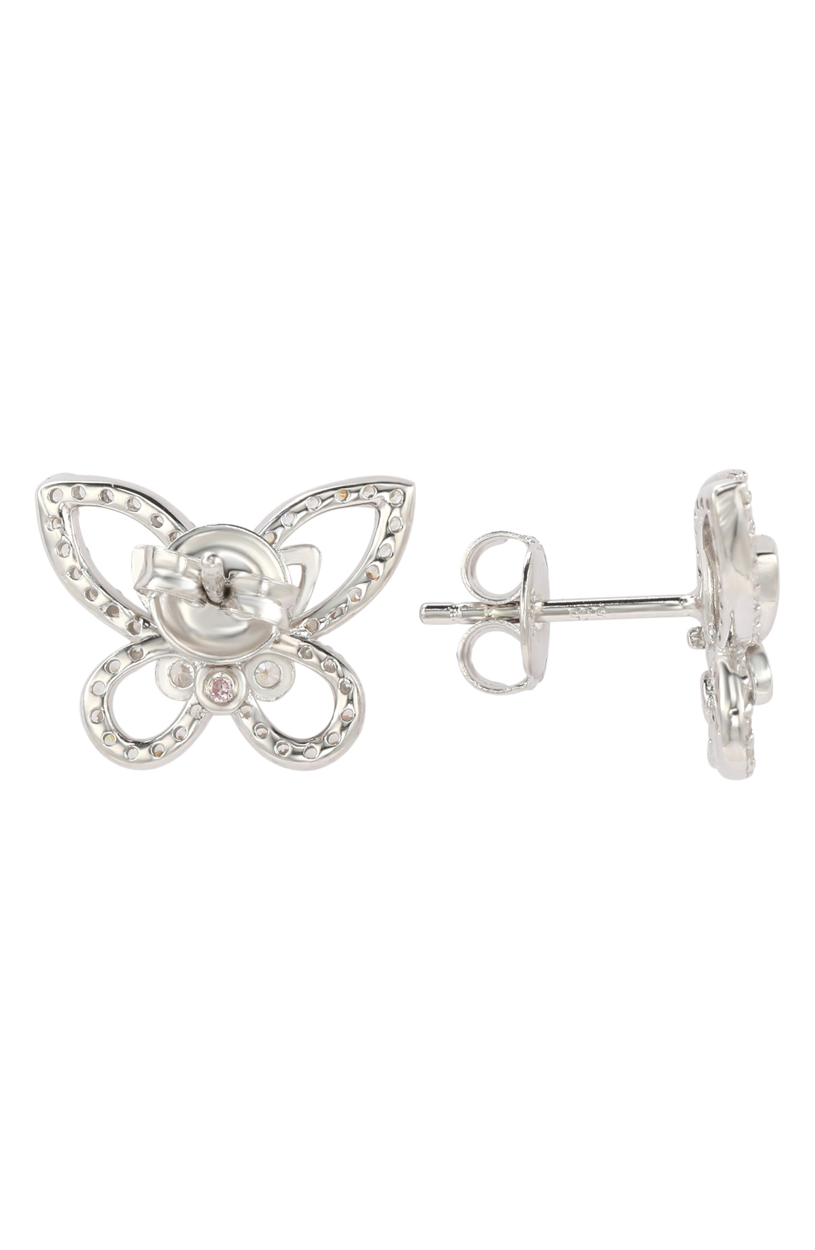 SUZY LEVIAN Sterling Silver & CZ White Butterfly Stud Earrings