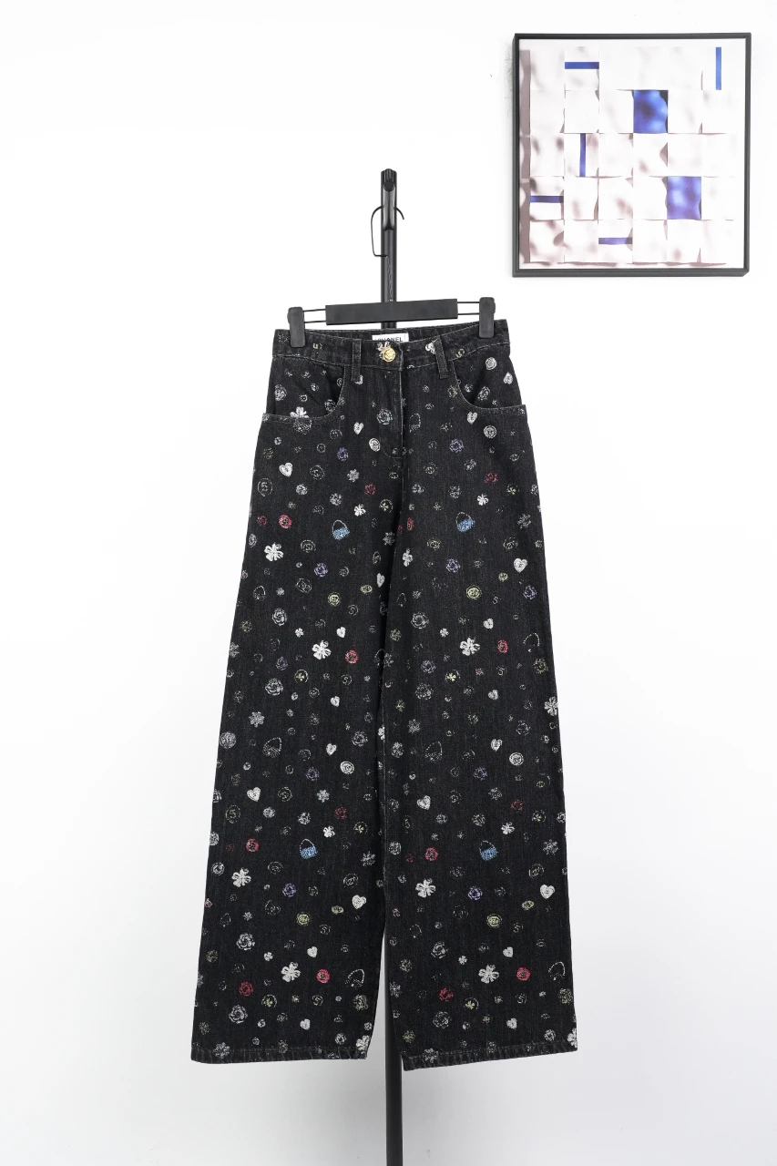 CHANEL Charcoal Floral Graphic Straight-Leg Jeans product photo from LabelPicks