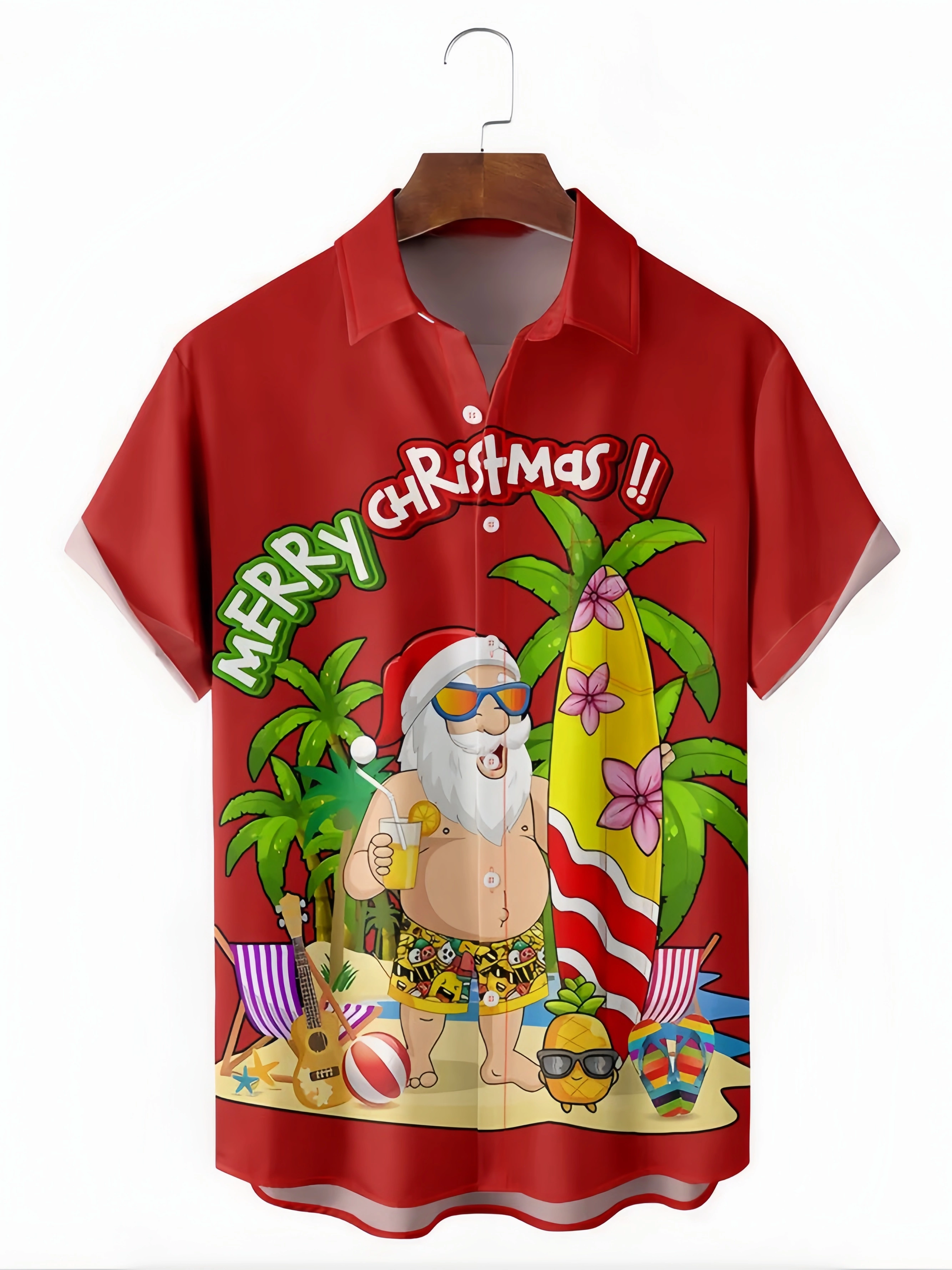 Santa Chest Pocket Short Sleeve Casual Shirt