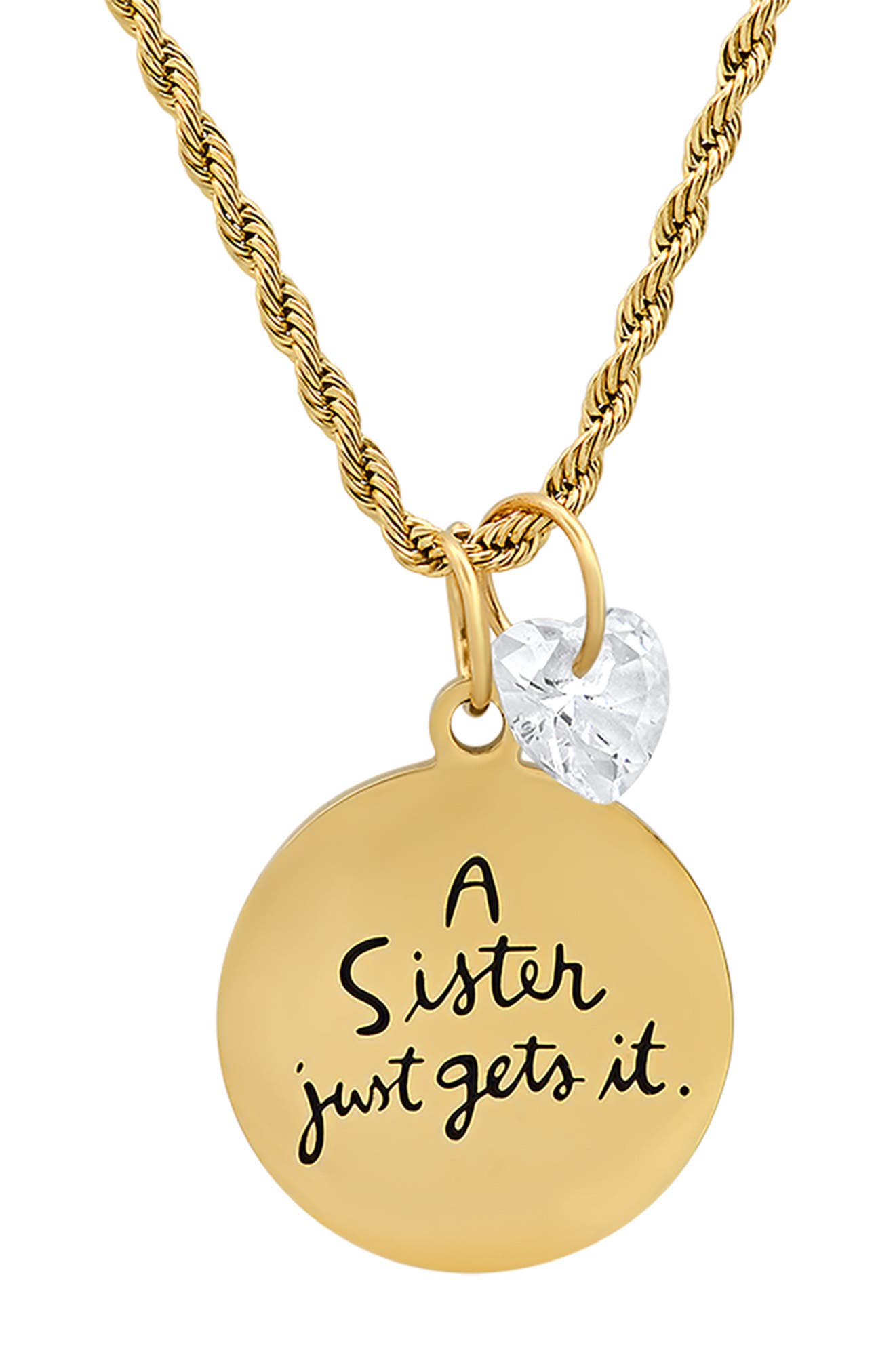HMY JEWELRY Swarovski Crystal Charm Sister Stamped Pendant Necklace