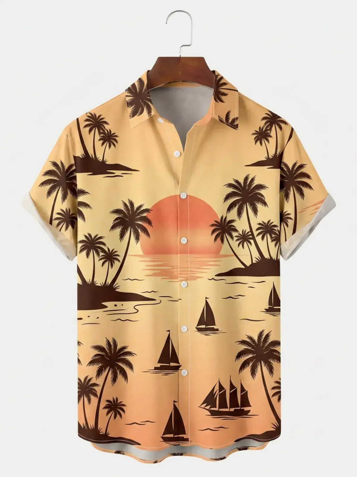 Men's printed shirts Beige Sunset Palm Tree Hawaiian Shirt