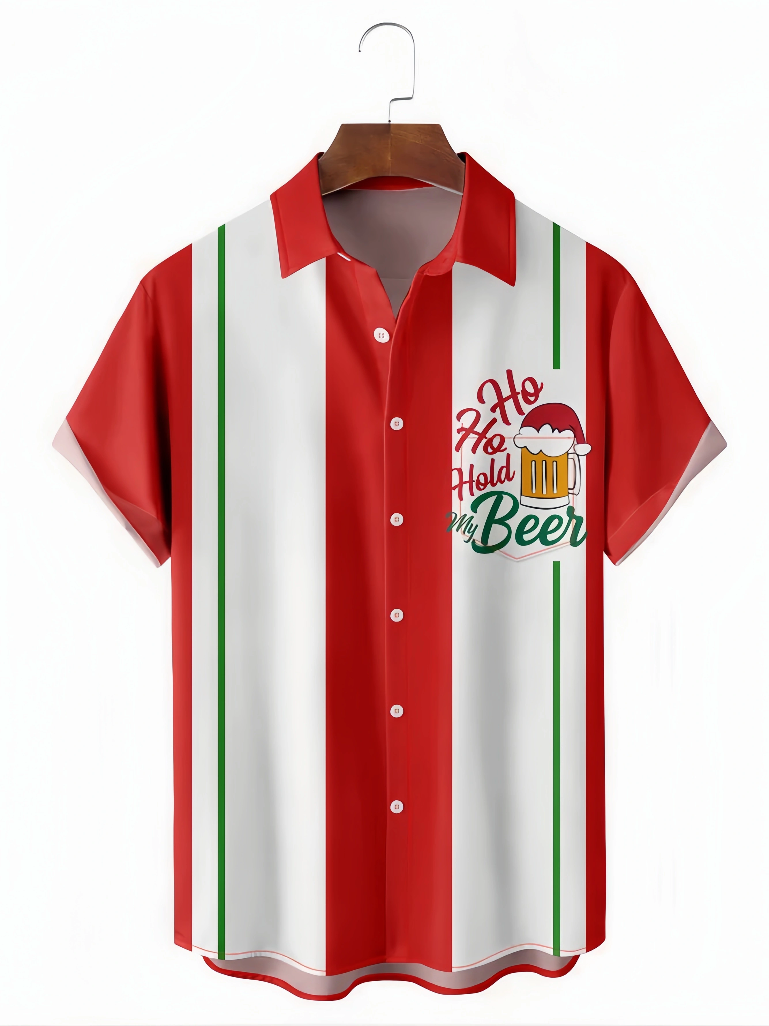 Christmas Contrast Chest Pocket Short Sleeve Bowling Shirt