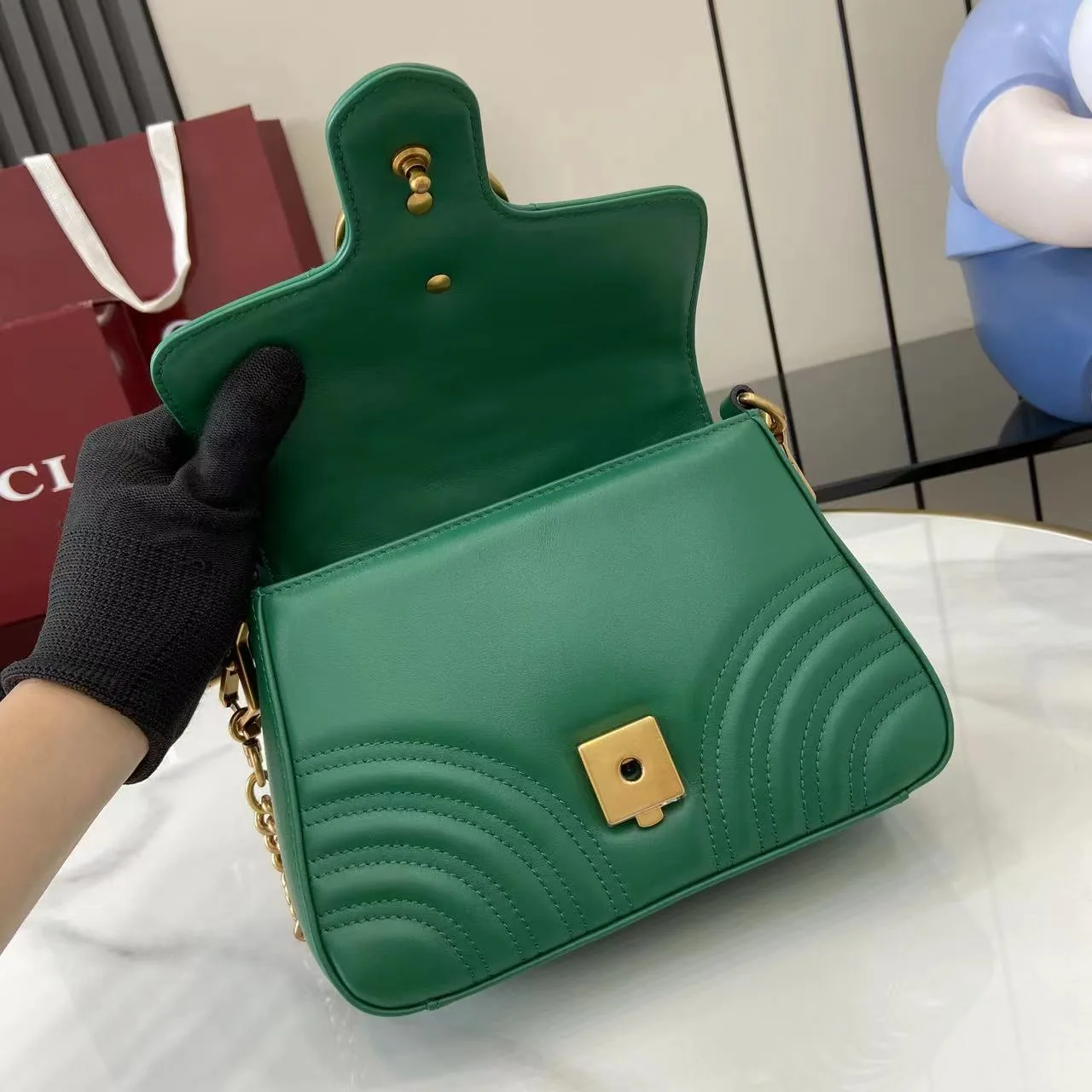 Gucci Marmont Green GG Supreme Canvas Top Handle Bag product photo from LabelPicks