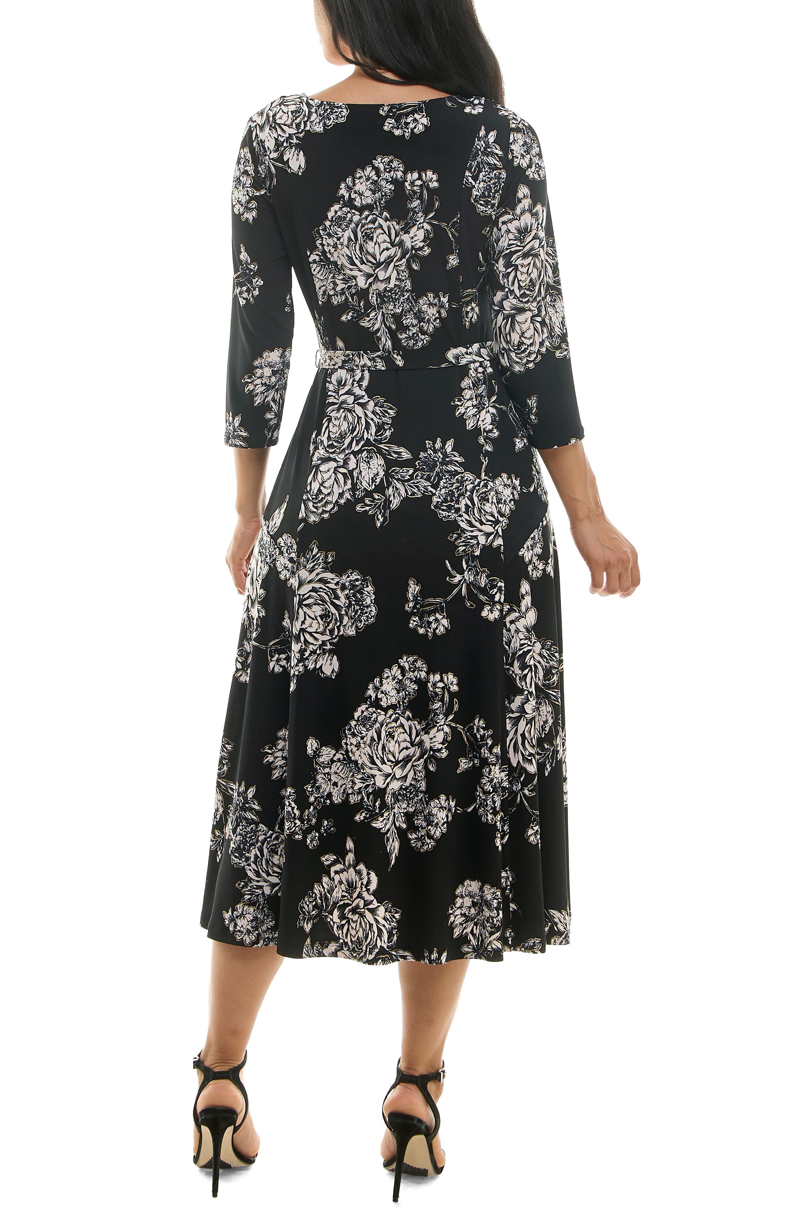 Nina Leonard Sylvia Floral A-Line Midi Dress
