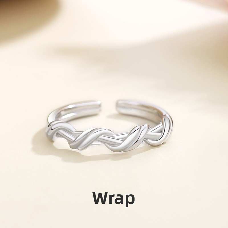 Double-wire-wrapped ring for women, 925 sterling silver, adjustable open ring, trendy internet celebrity style, minimalist chic, simple band jewelry