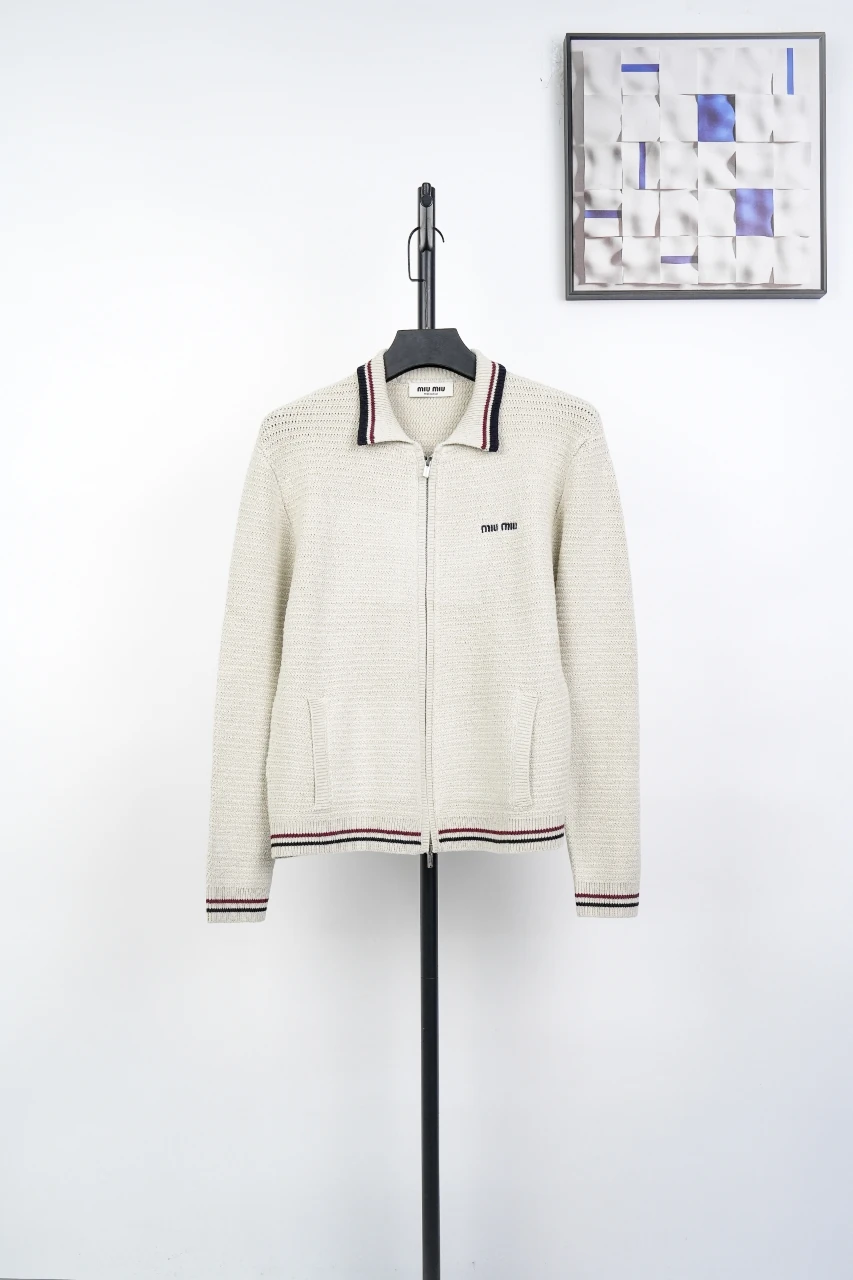 Miu Miu Off White Long Pile Cotton Zip Jacket product photo from LabelPicks