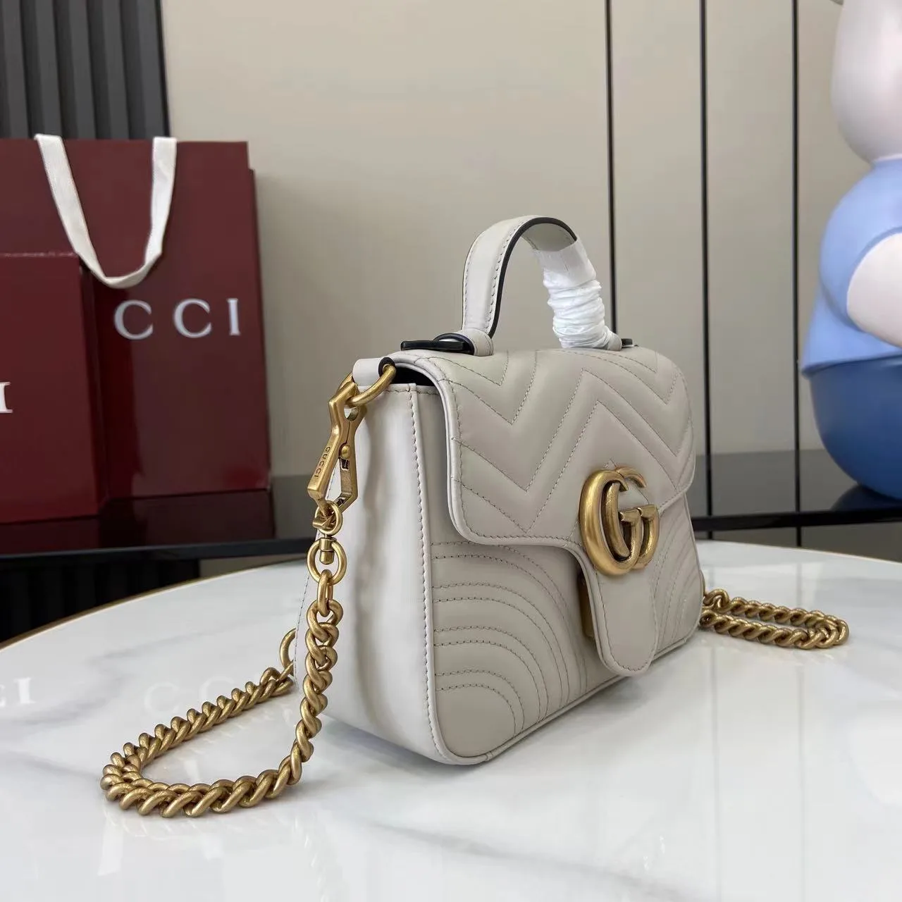 Gucci Marmont Grey GG Supreme Canvas Top Handle Bag product photo from LabelPicks