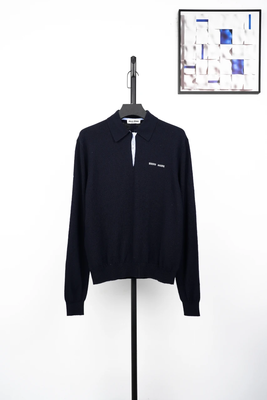 Miu Miu Navy Contrast Stripe Polo Sweater product photo from LabelPicks