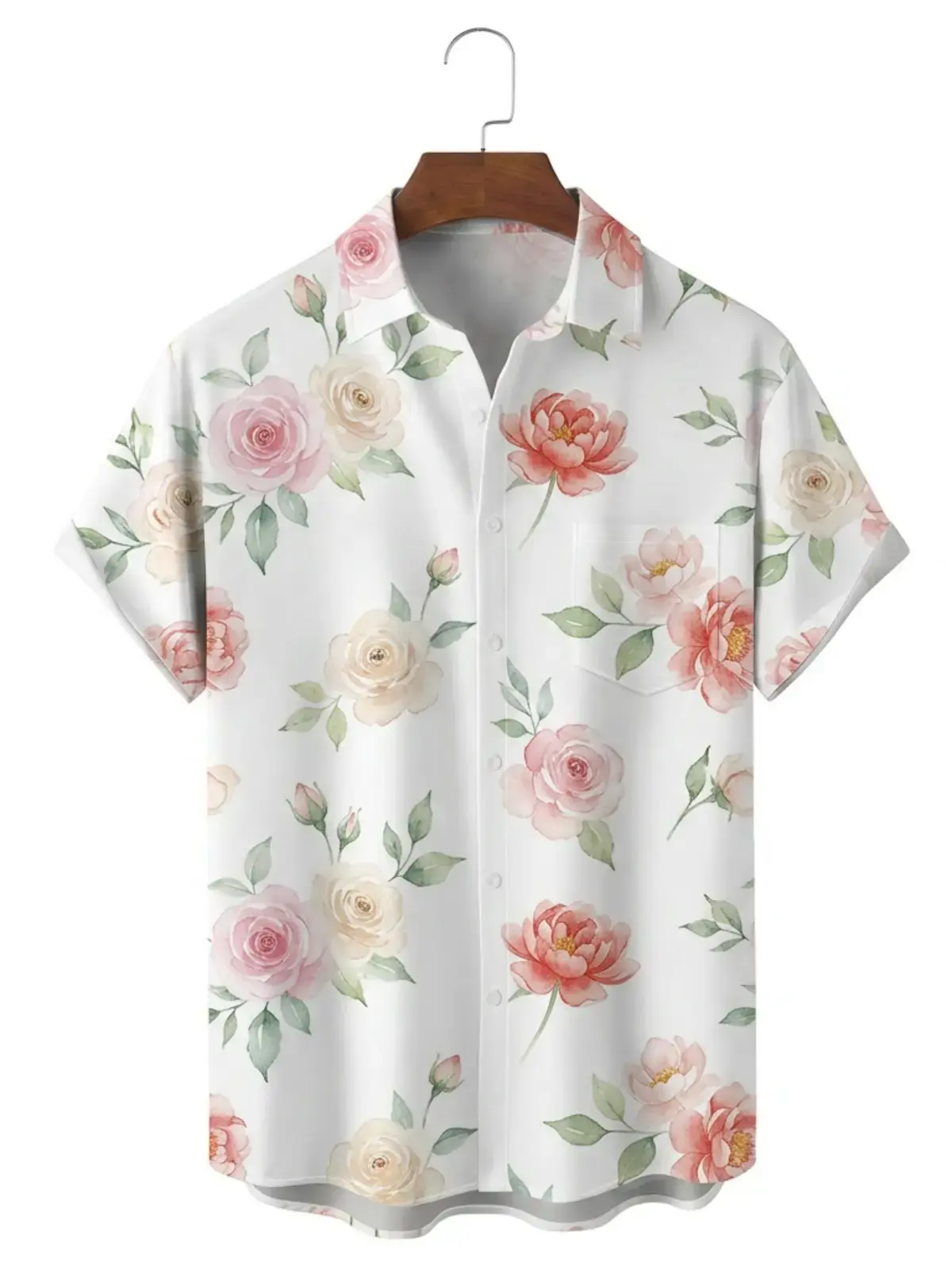 Men's printed shirts Watercolor Rose Floral Hawaiian Shirt