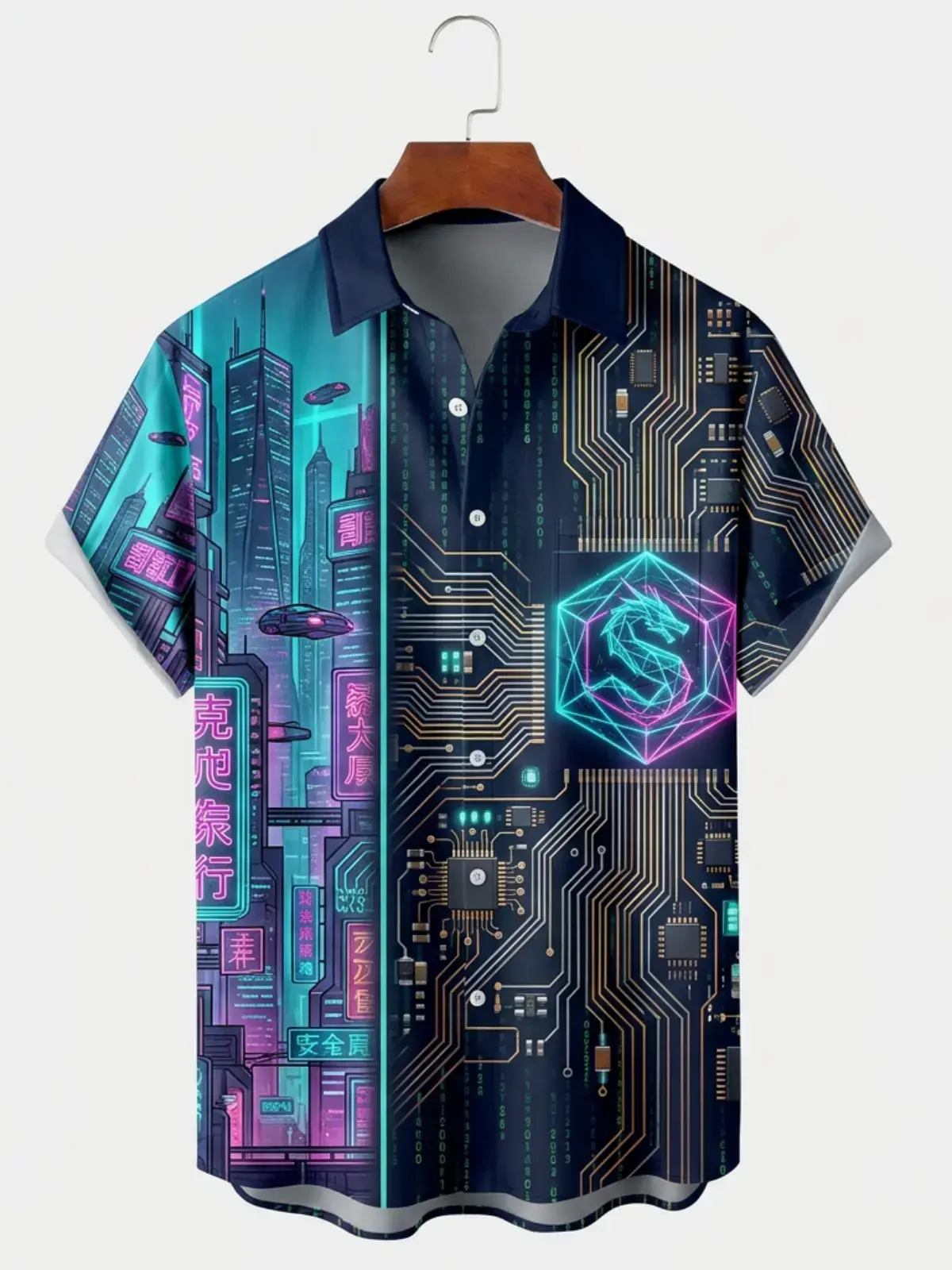 Men's printed shirts Cyberpunk City Circuit Board Aloha Shirt