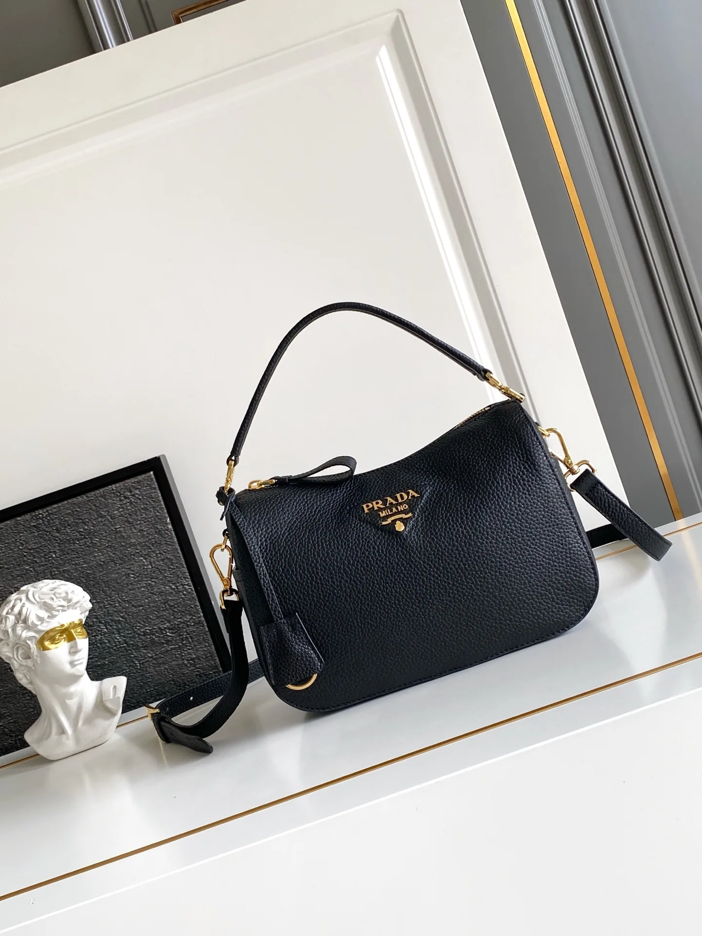 Prada Gold Grained Leather Shoulder Bag product photo from LabelPicks