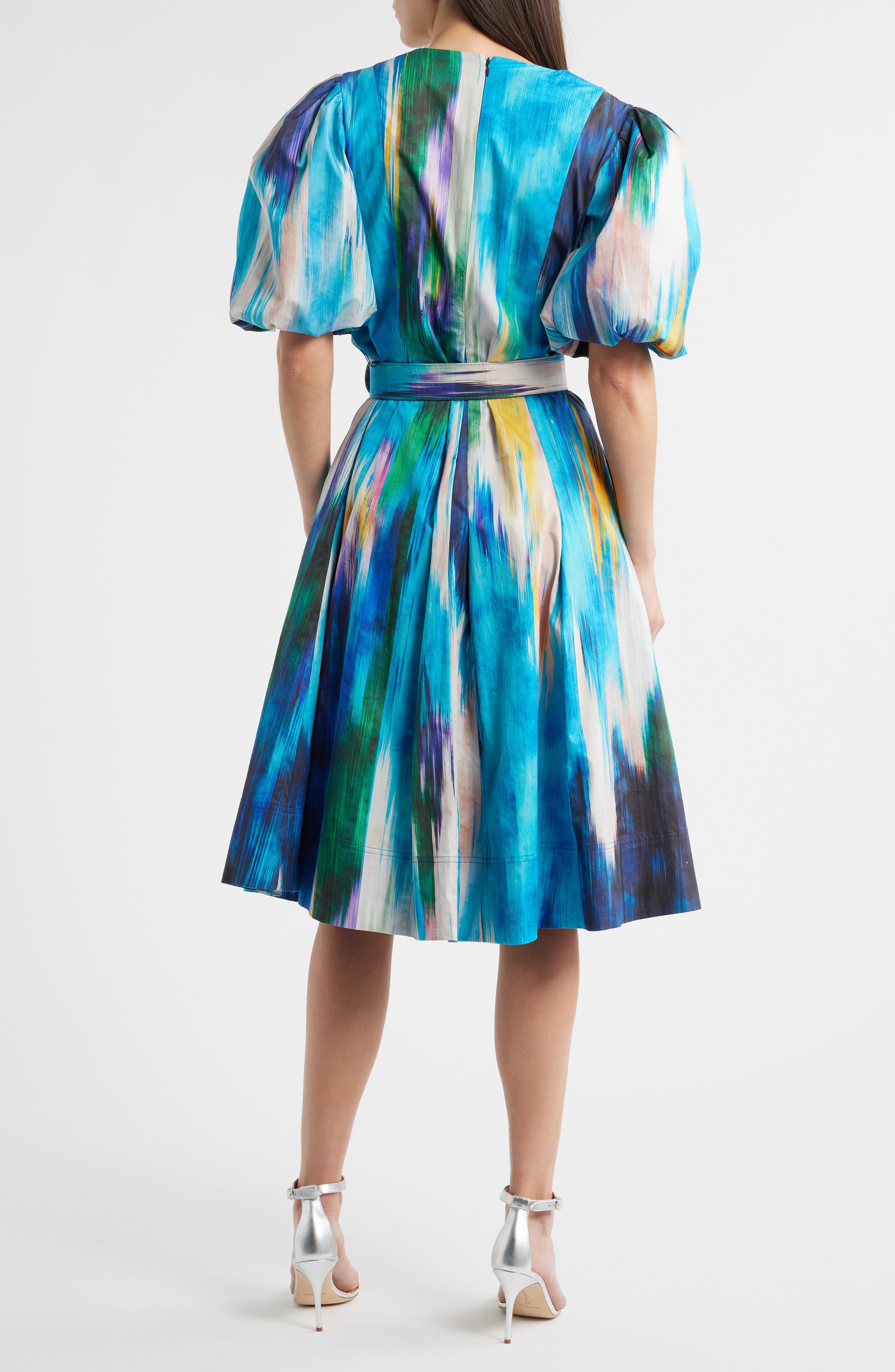 Elie Tahari Miriam Ikat Print Belted Cotton Dress