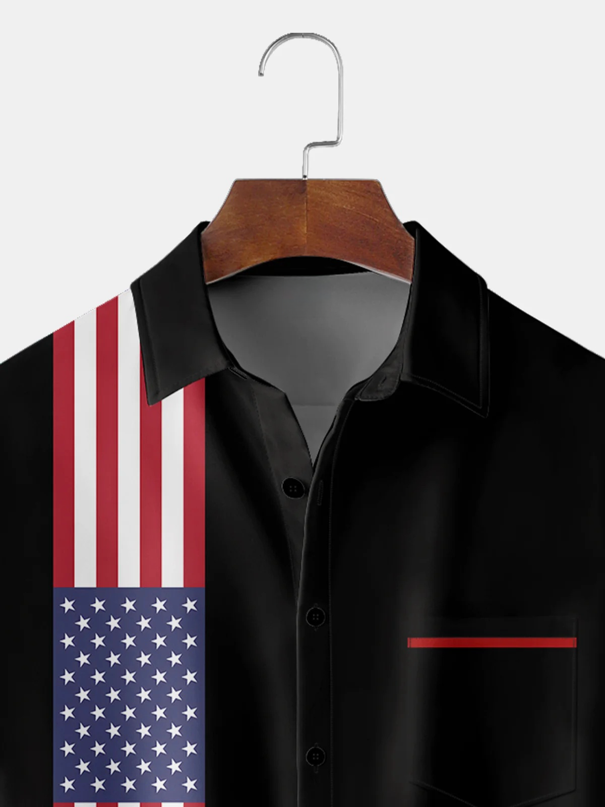 Moisture-wicking American Flag Chest Pocket Casual Shirt