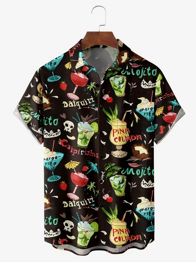 Cocktail Chest Pocket Short Sleeve Hawaiian Shirt