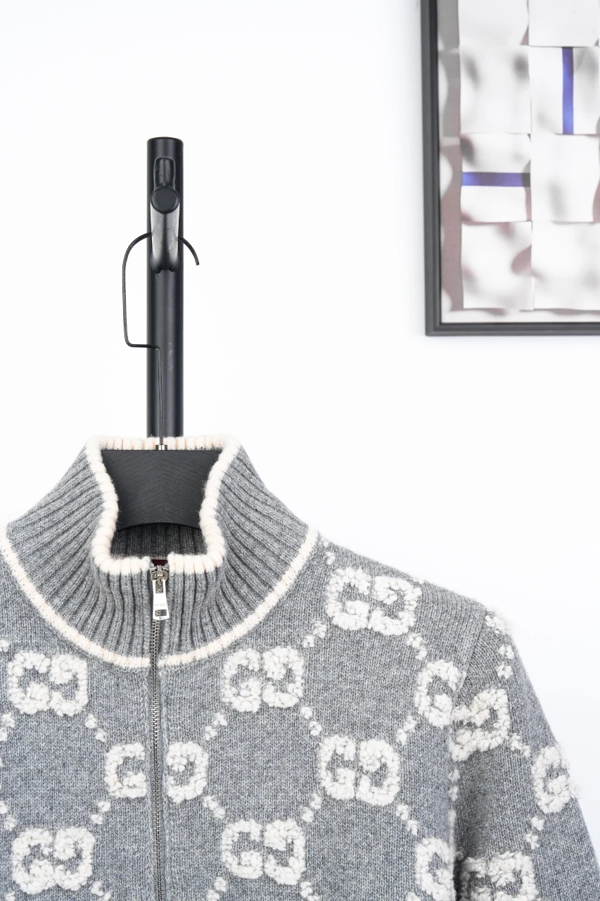 GUCCI Grey White GG Jacquard Zip Cardigan product photo from LabelPicks