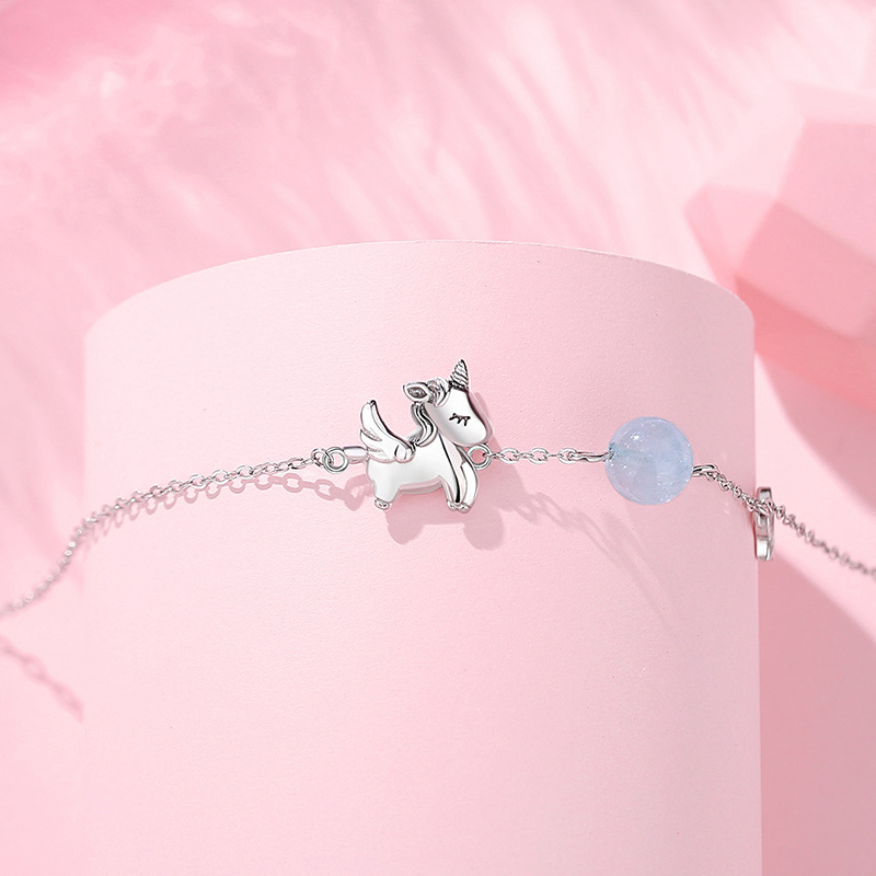 Original Star Dream Unicorn Bracelet for Women, Pure Silver, Summer, Ins Style, Niche, Girly Heart Bracelet, Aquamarine Jewelry, Summer, Ins Style, Niche, Girly Heart Bracelet, Aquamarine Jewelry