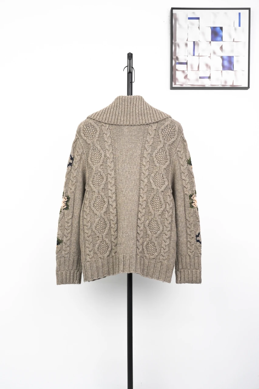 CHANEL Taupe Grey Cable-Knit Zip Jacket product photo from LabelPicks