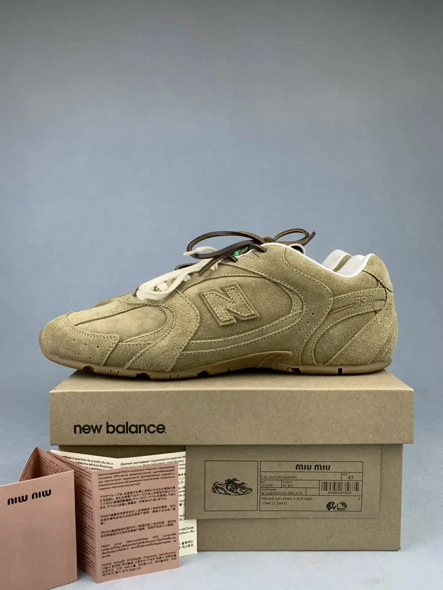 New Balance X Miu Miu 530 SL suede and mesh sneakers product photo from LabelPicks