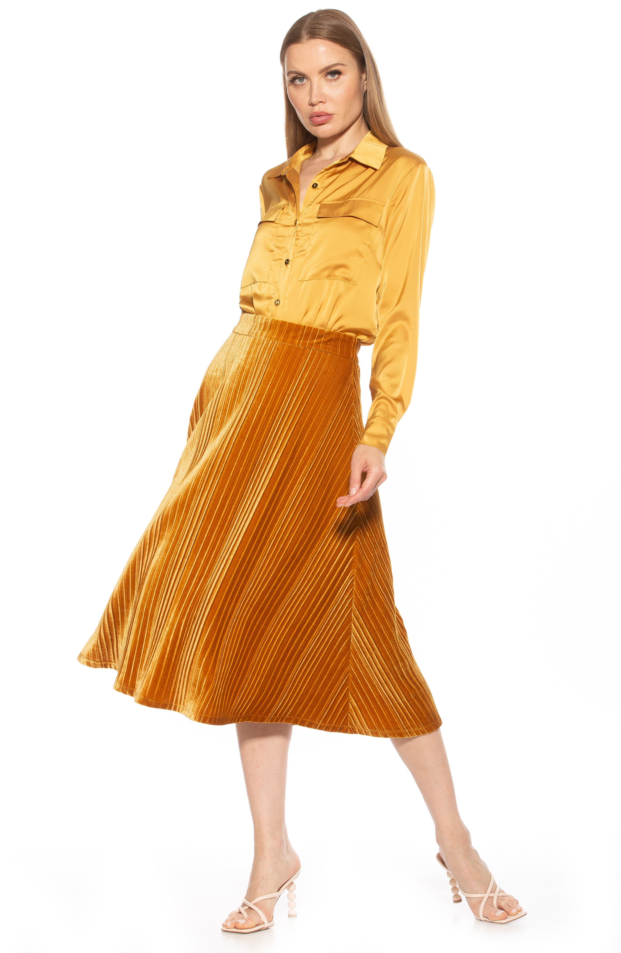 Alexia Admor Alania Pleated Velvet Midi Skirt