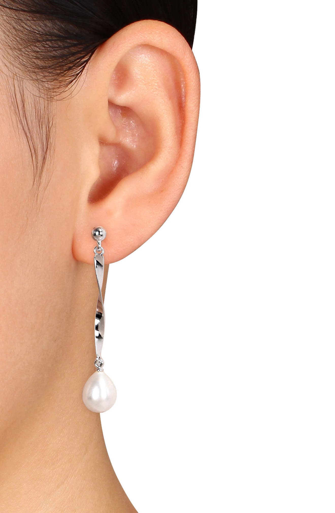 DELMAR Sterling Silver 9–9.5mm Cultured Freshwater Pearl Drop Earrings