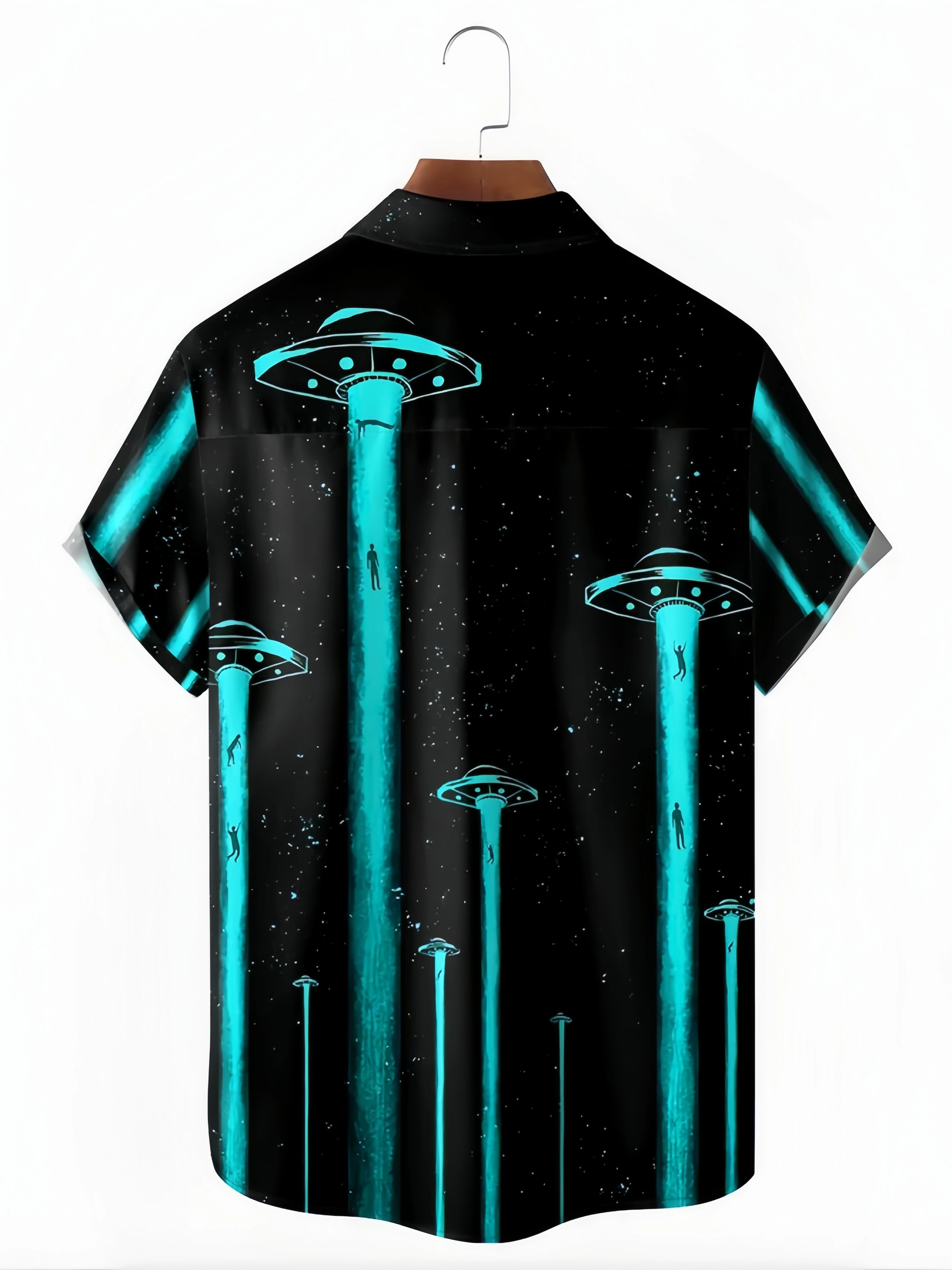 UFO Steal People Chest Pocket Short Sleeve Casual Shirt