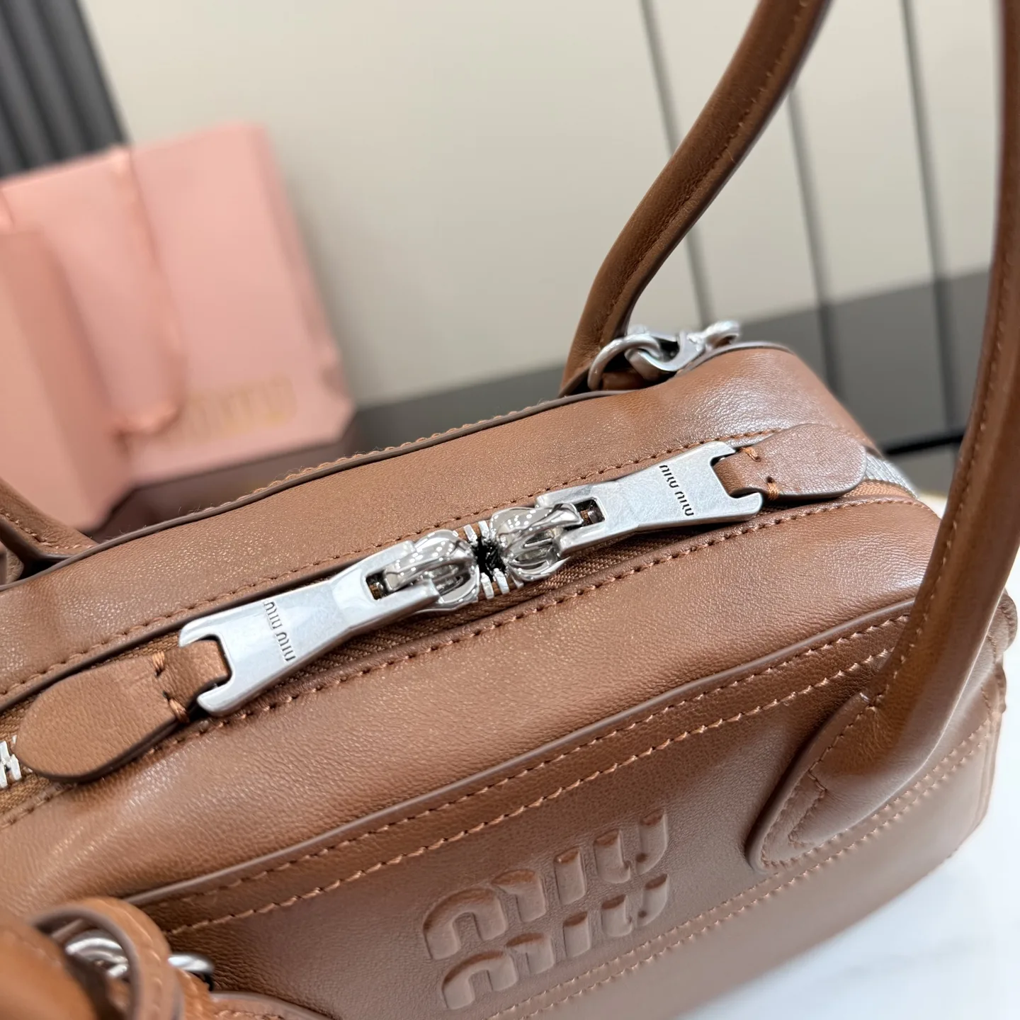 Miu Miu Vivant Brown Lambskin Top Handle Bag product photo from LabelPicks