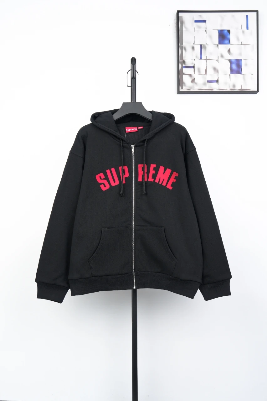 Supreme Black Red Applique Letter Zip Hoodie Jacket product photo from LabelPicks