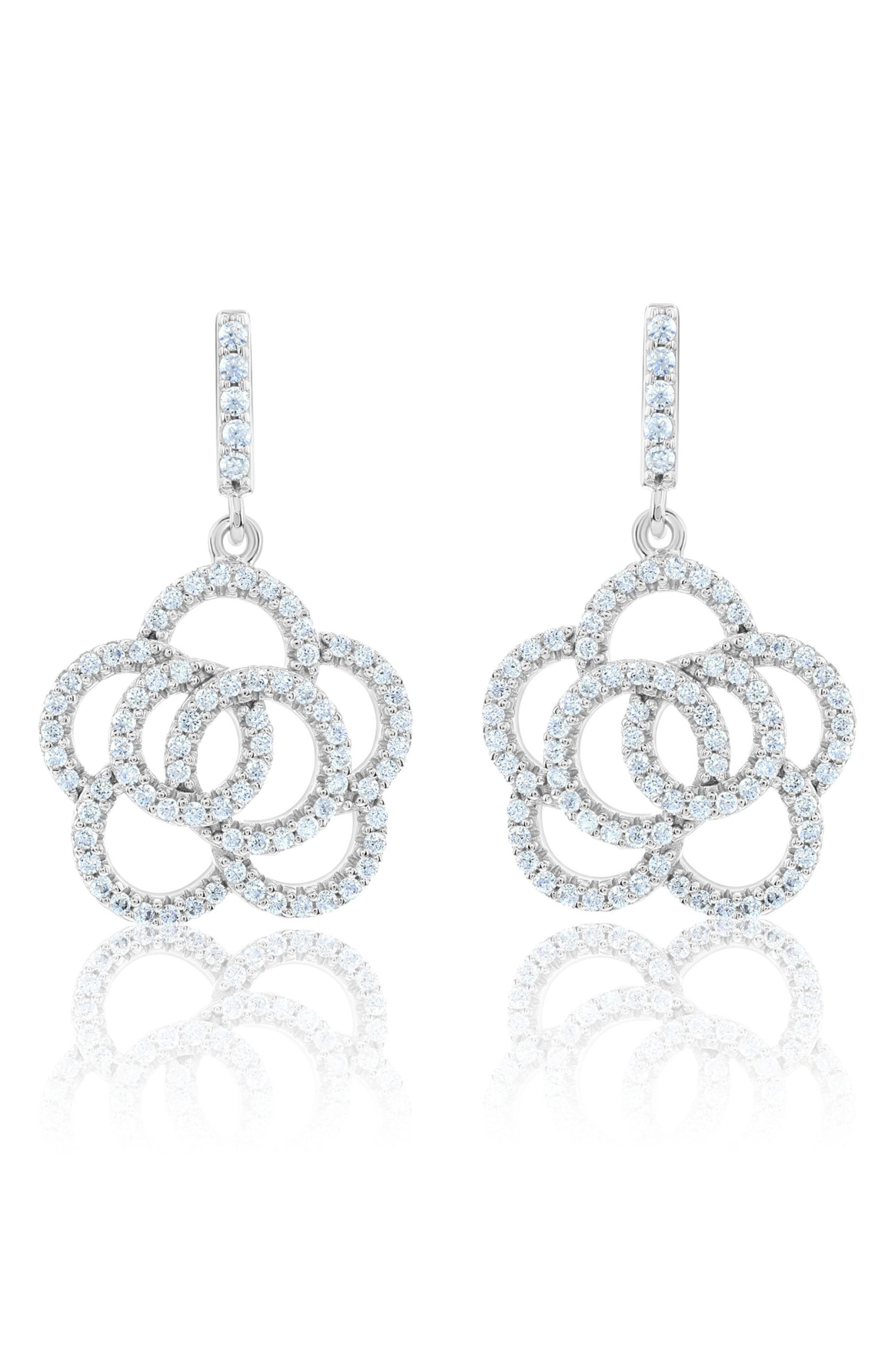 SUZY LEVIAN Sterling Silver Pavé Cubic Zirconia Flower Drop Earrings