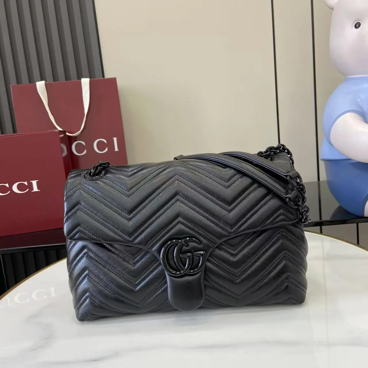 Gucci Black Marmont GG Supreme Canvas Shoulder Bag product photo from LabelPicks