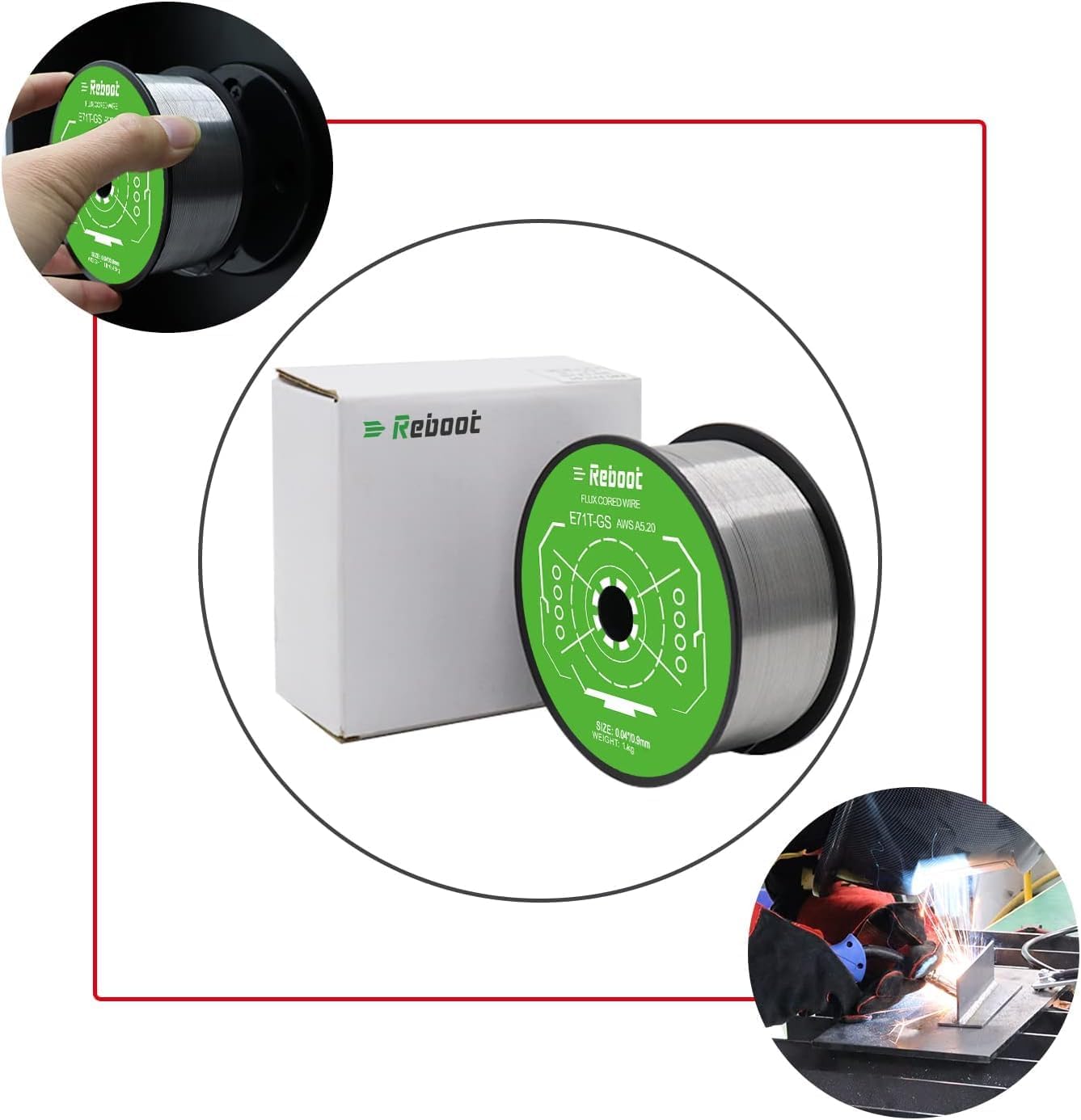 Reboot Welding Wire 0.9mm 1kg E71T-GS Flux CORED MIG Wire GASLESS Cored Cored Gas Free Welding Wire for Welding Machine Without Gas Protective
