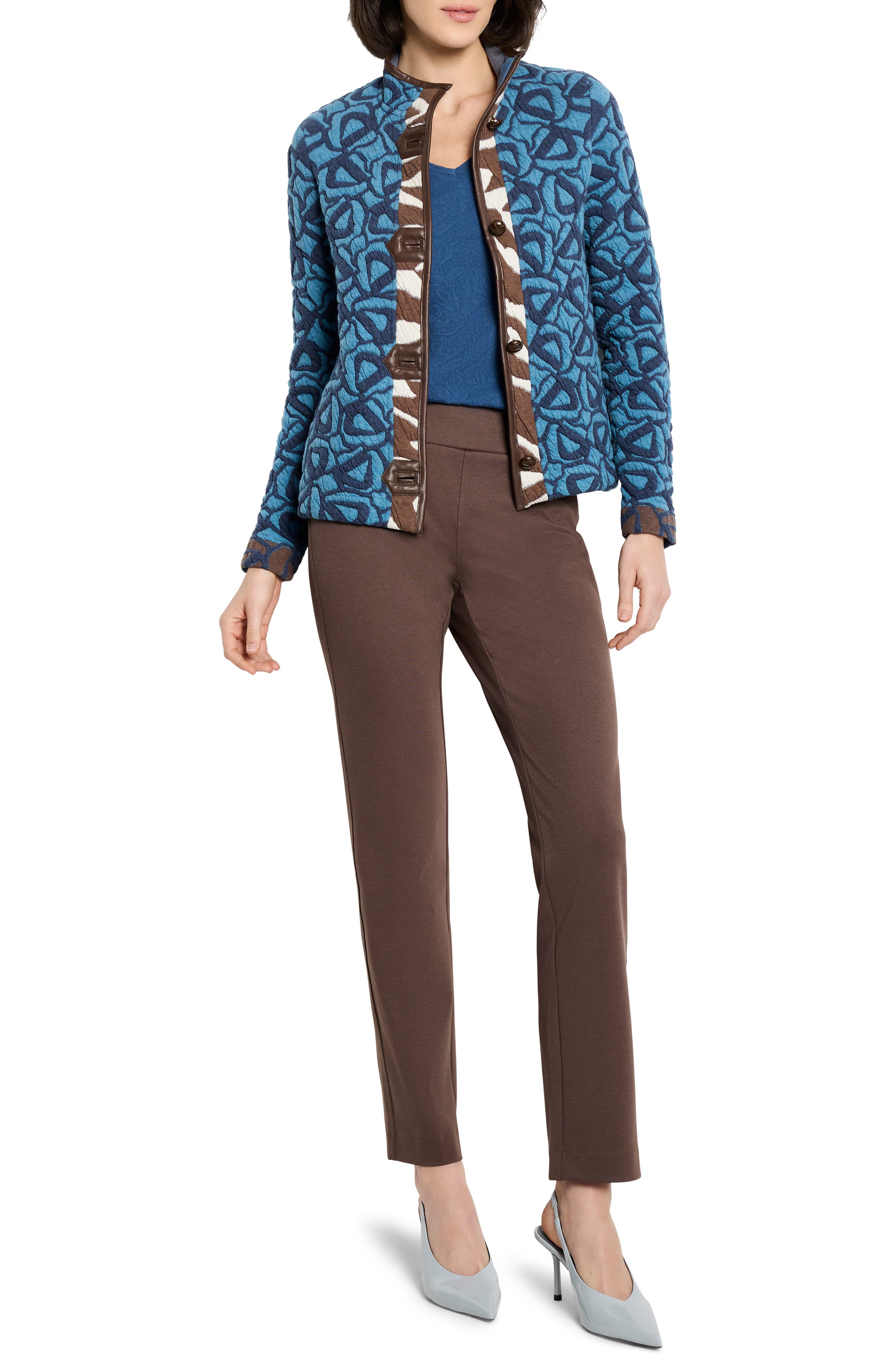 NIC+ZOE Quilted Faux Leather Trim Jacket