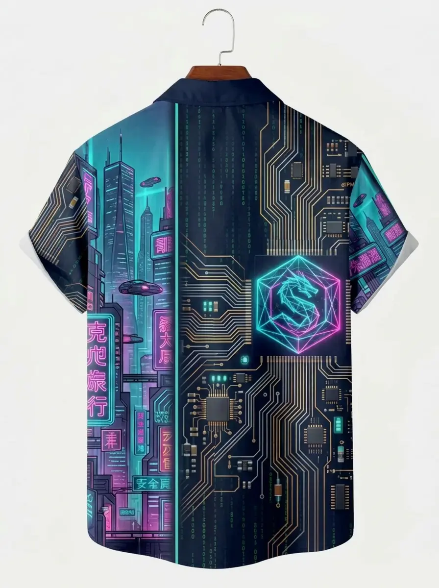 Men's printed shirts Cyberpunk City Circuit Board Aloha Shirt